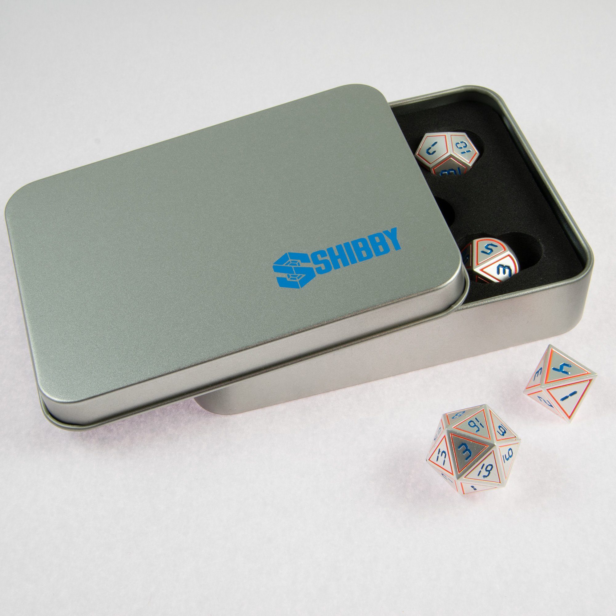 SHIBBY Spielesammlung 7 Pen&Paper Metall-DND-Würfel im Digital-Look