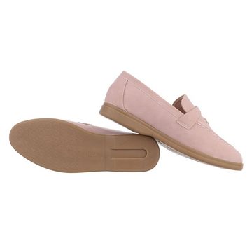 Ital-Design Damen Mokassins Freizeit Slipper Blockabsatz Mokassins in Altrosa