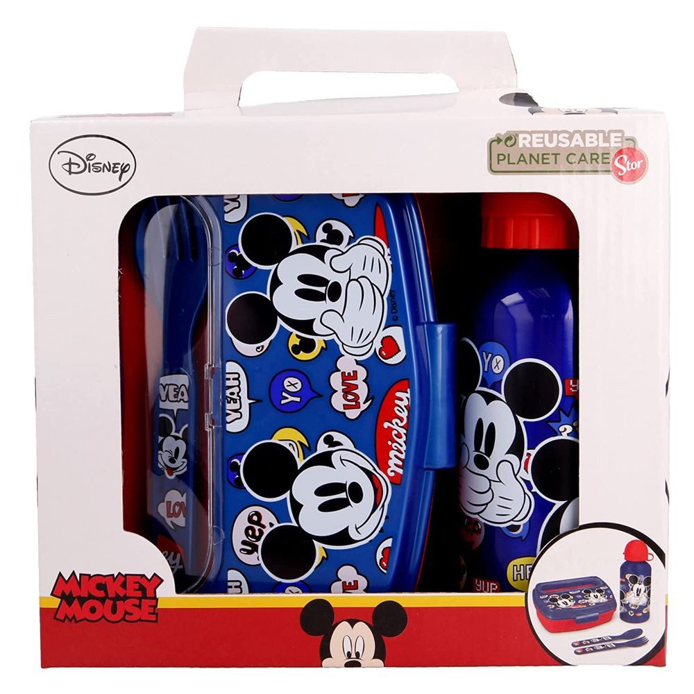 Disney Mickey Mouse Lunchbox Alu-Trinkflasche & Brotdose mit Besteck Mickey Mouse Lunchbox-Set
