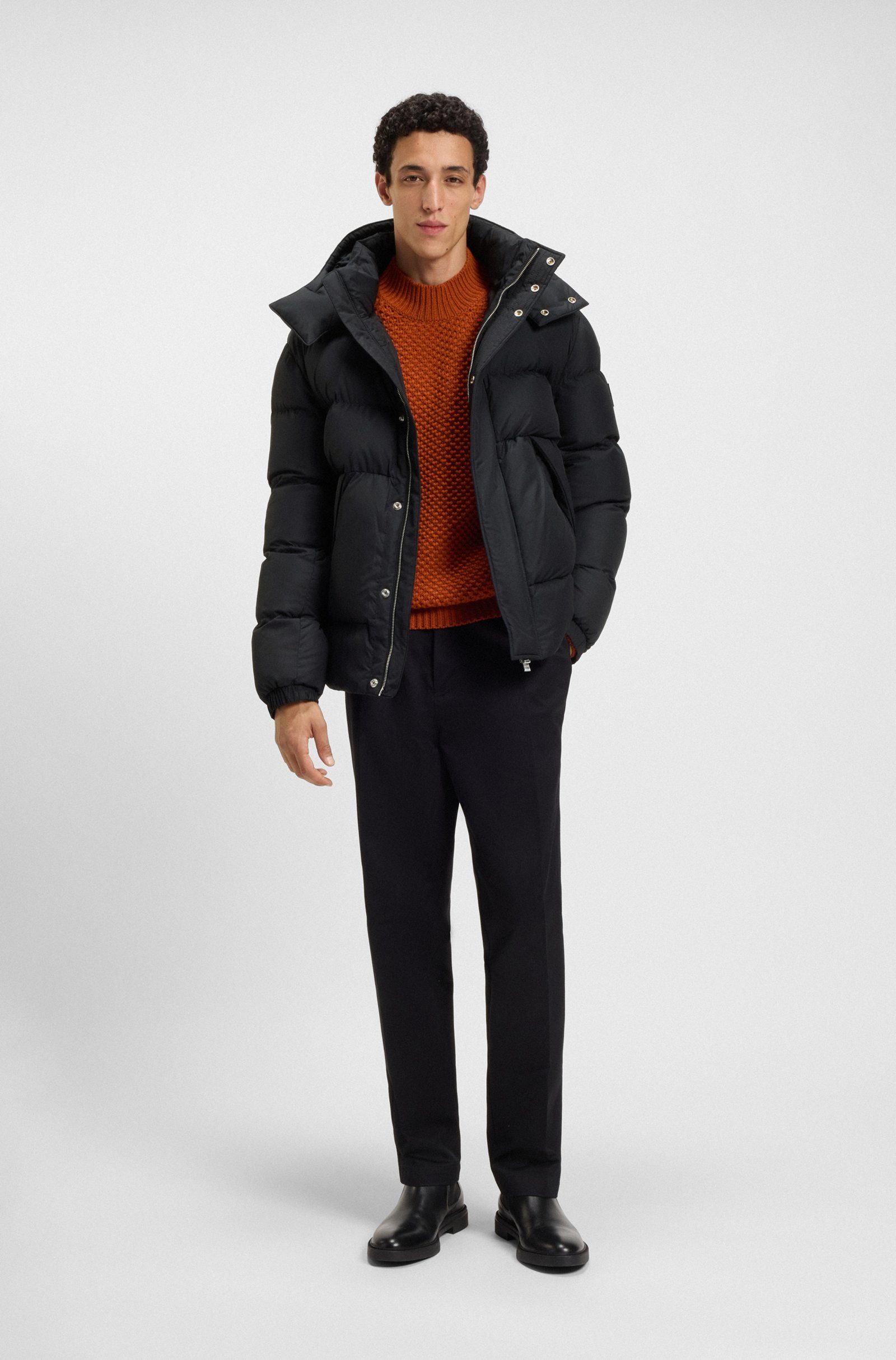 BOSS Kurzmantel Jacke Corbinian mit Logo-Aufnäher (1-tlg)