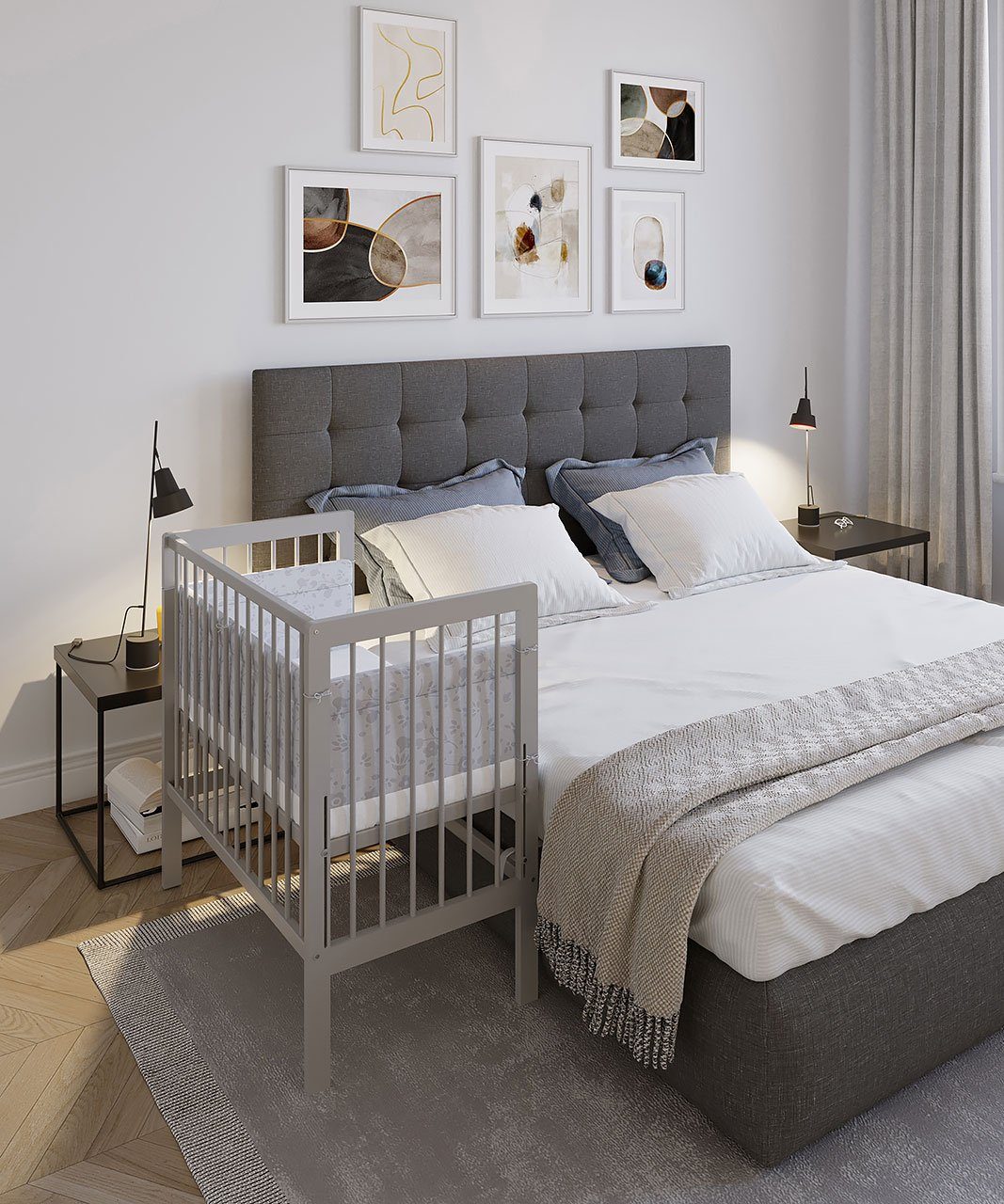 FabiMax Beistellbett Babybett Boxspring grau, 90 günstig online kaufen