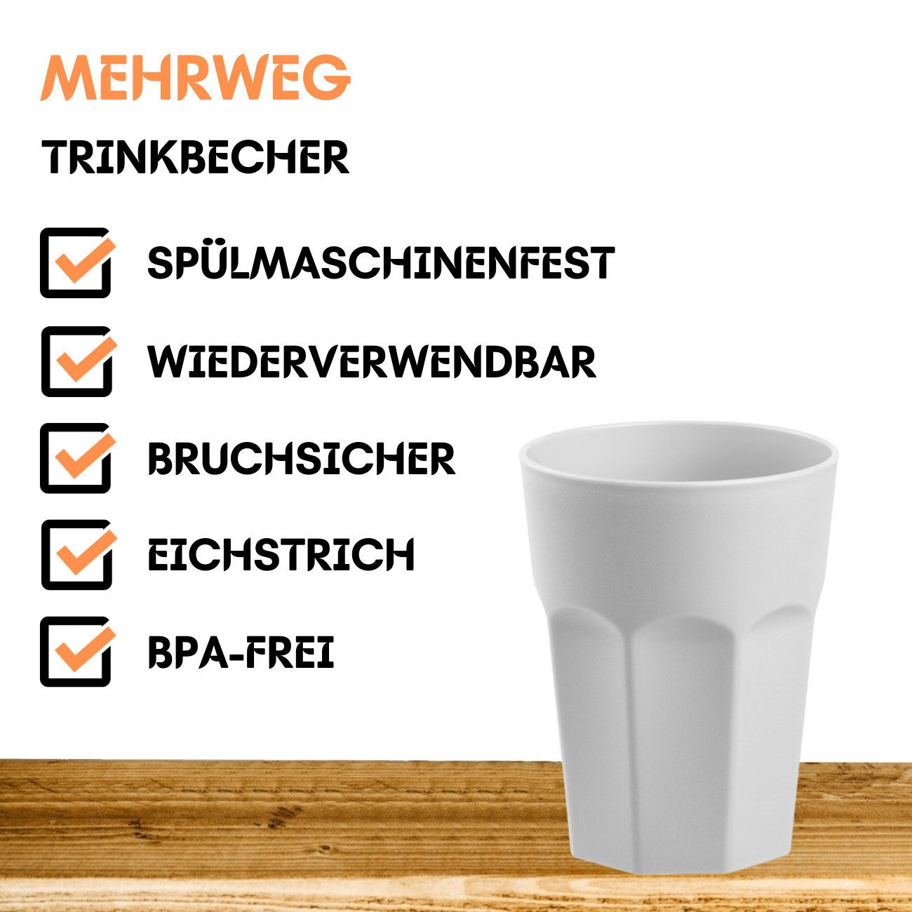 Engelland Becher Kunststoffbecher in modernen Pastellfarben, Mehrweg, 10-tlg., Kunststoff, spülmaschinengeeignet, bruchfest, wiederverwendbar, 400 ml, 0,4 Liter