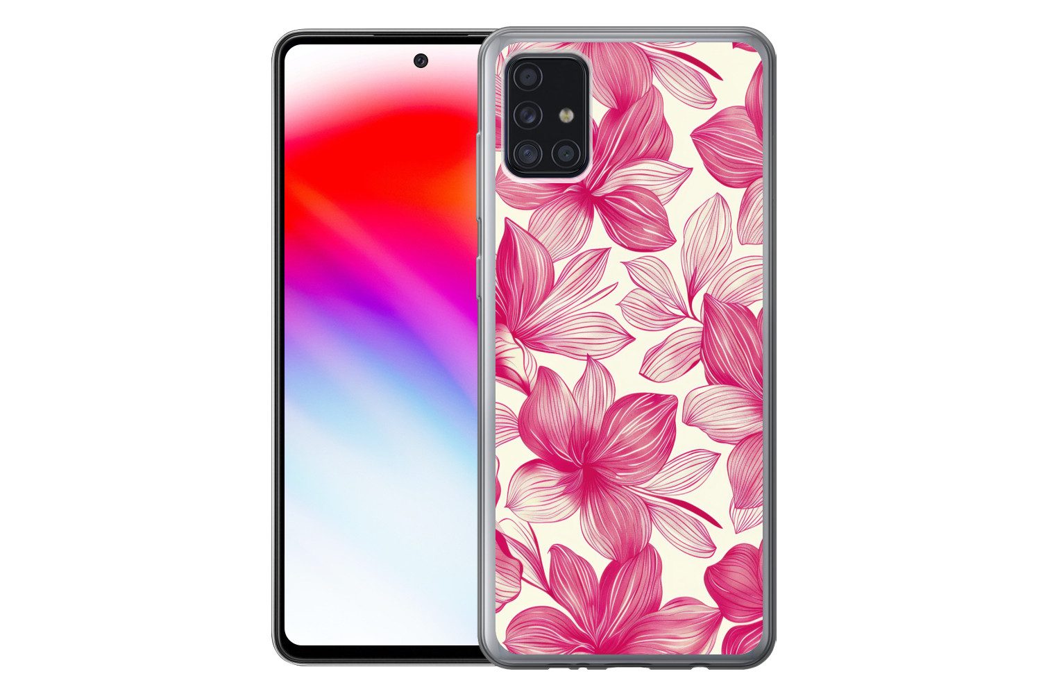 MuchoWow Handyhülle für Samsung Galaxy A52 5G Blumen - Muster - Rosa - Weiß, Smartphone-Bumper, Print, Handy Schutzhülle Dünn