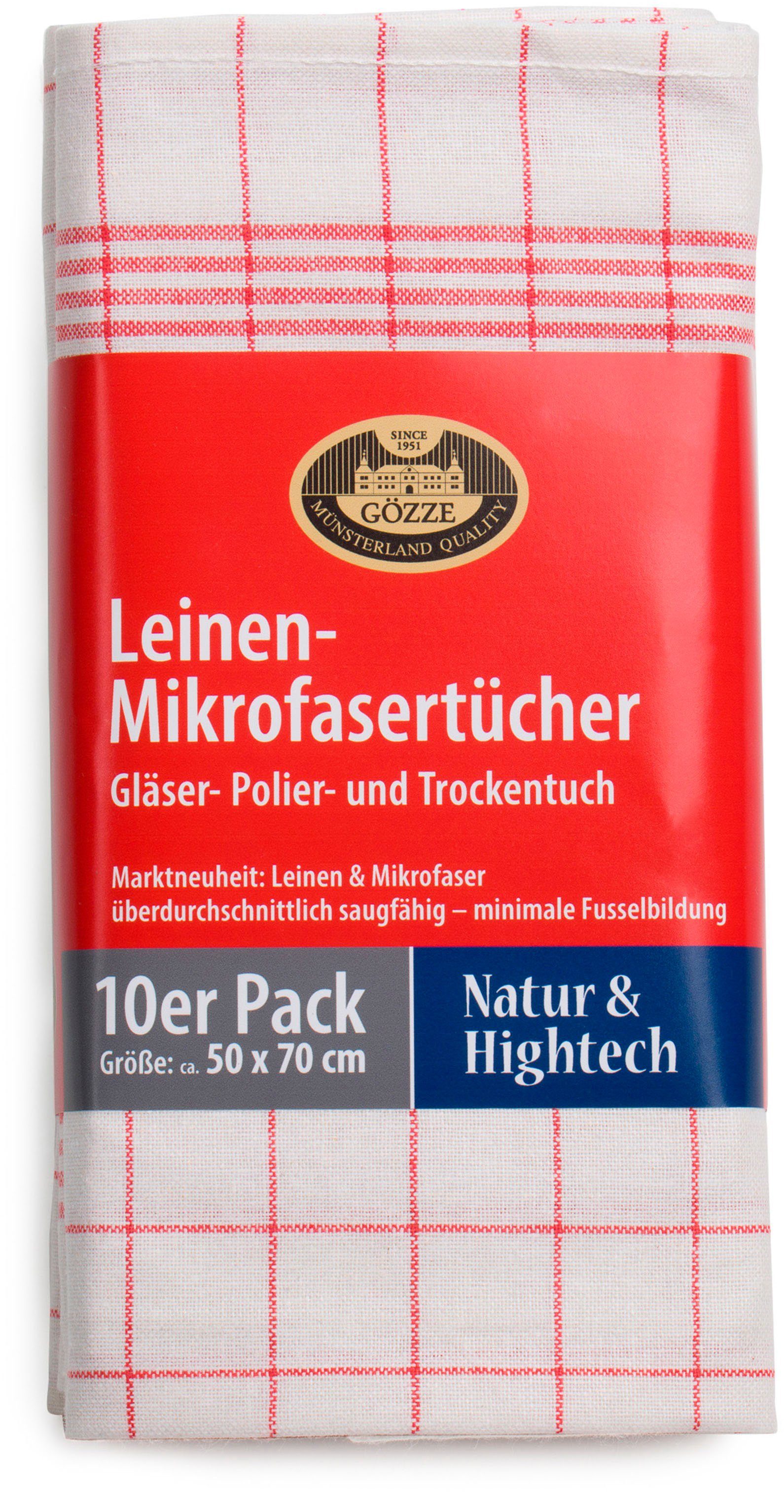 Gözze Geschirrtuch Gläser und Poliertuch, Des. 60053, 50x70 cm, (Set, 10-tlg), Mikrofaser rot