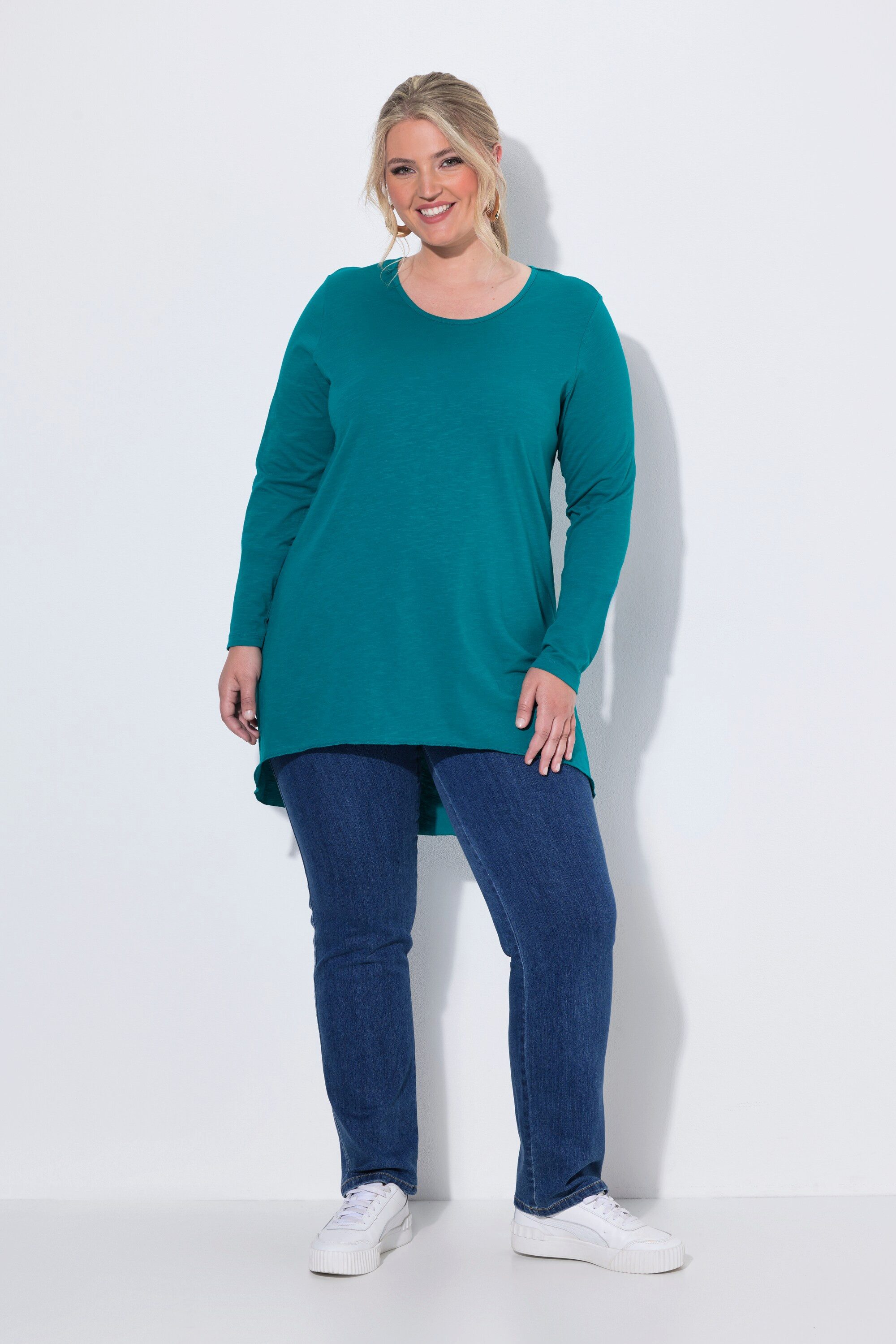 MIAMODA T-Shirt Langarmshirt A-Linie Saum hinten länger