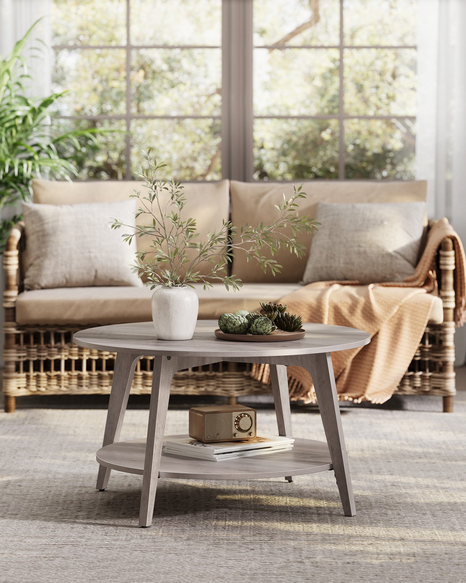 VASAGLE Couchtisch, Wohnzimmertisch 2 Ebenen, ∅80 günstig online kaufen