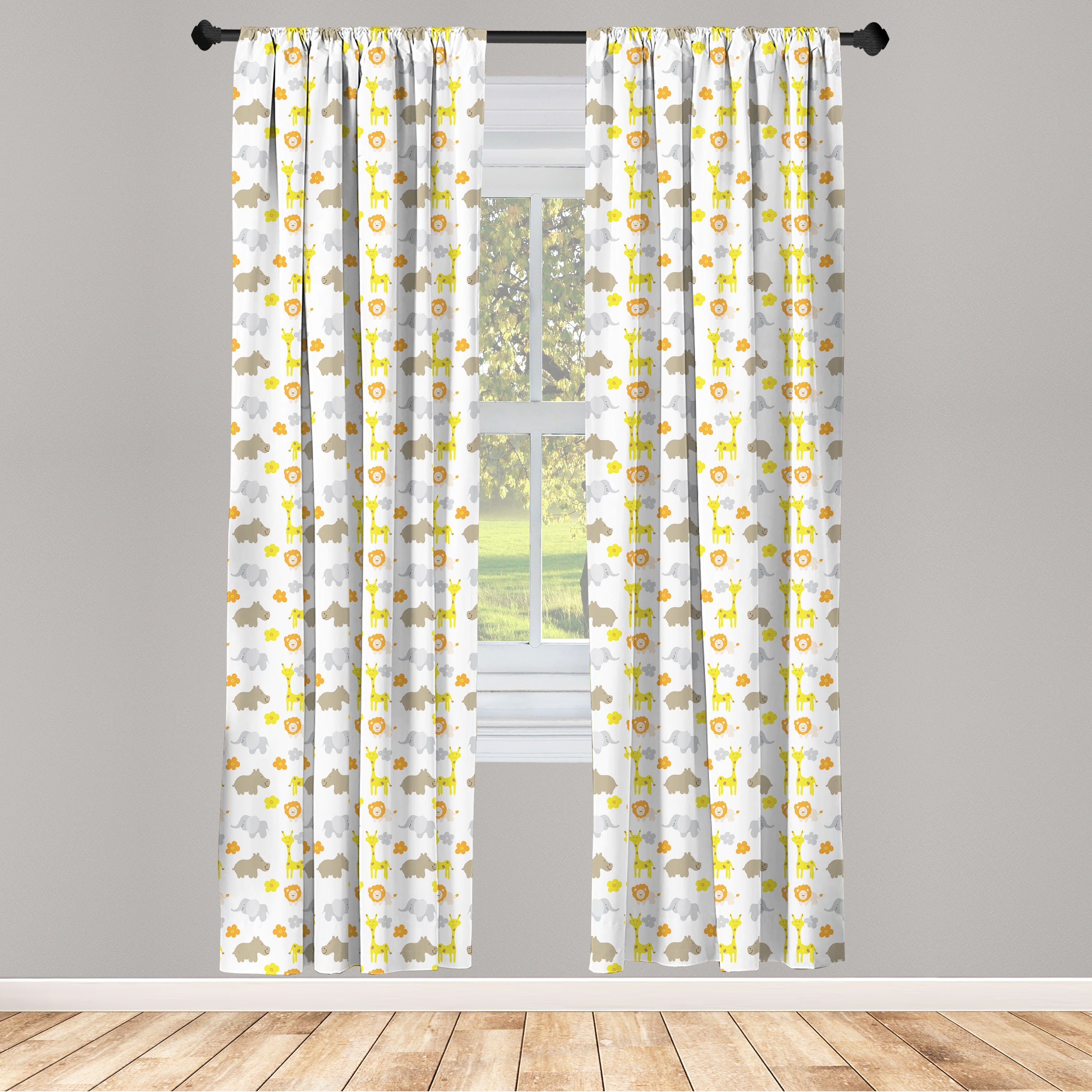 Gardine Vorhang für Wohnzimmer Schlafzimmer Dekor, Abakuhaus, Microfaser, Kindergarten Baby-Dschungel-Tiere