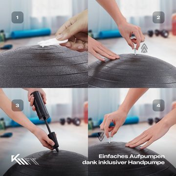 KM - Fit Gymnastikball Trainingsball Sitzball für Fitness,Yoga,Gymnastik 65 cm (mit Luft-Pumpe, Schwarz), Max. Belastbarkeit: 300 kg