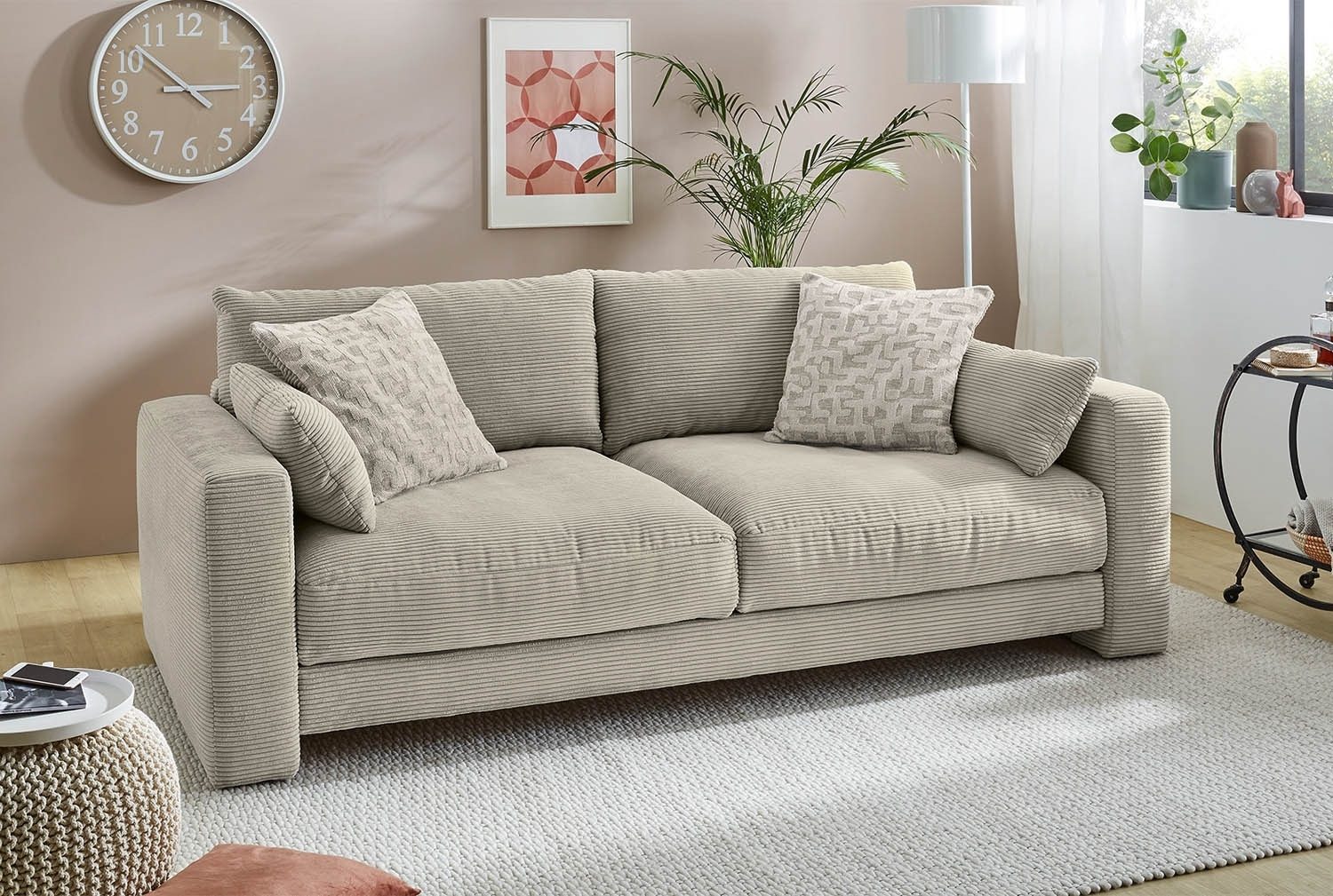 Jockenhöfer Gruppe Big-Sofa MILEY, Greige, Cord, mit Rücken- und Zierkissen, Bonellfederkernpolsterung, B 249 x H 89 x T 117 cm