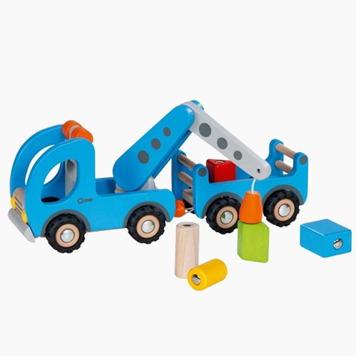 goki Spielzeug-Kran Kranwagen mit Anhänger, (packung, 8-tlg., set), Hochwertige Gummibereifung und magnet Funktion