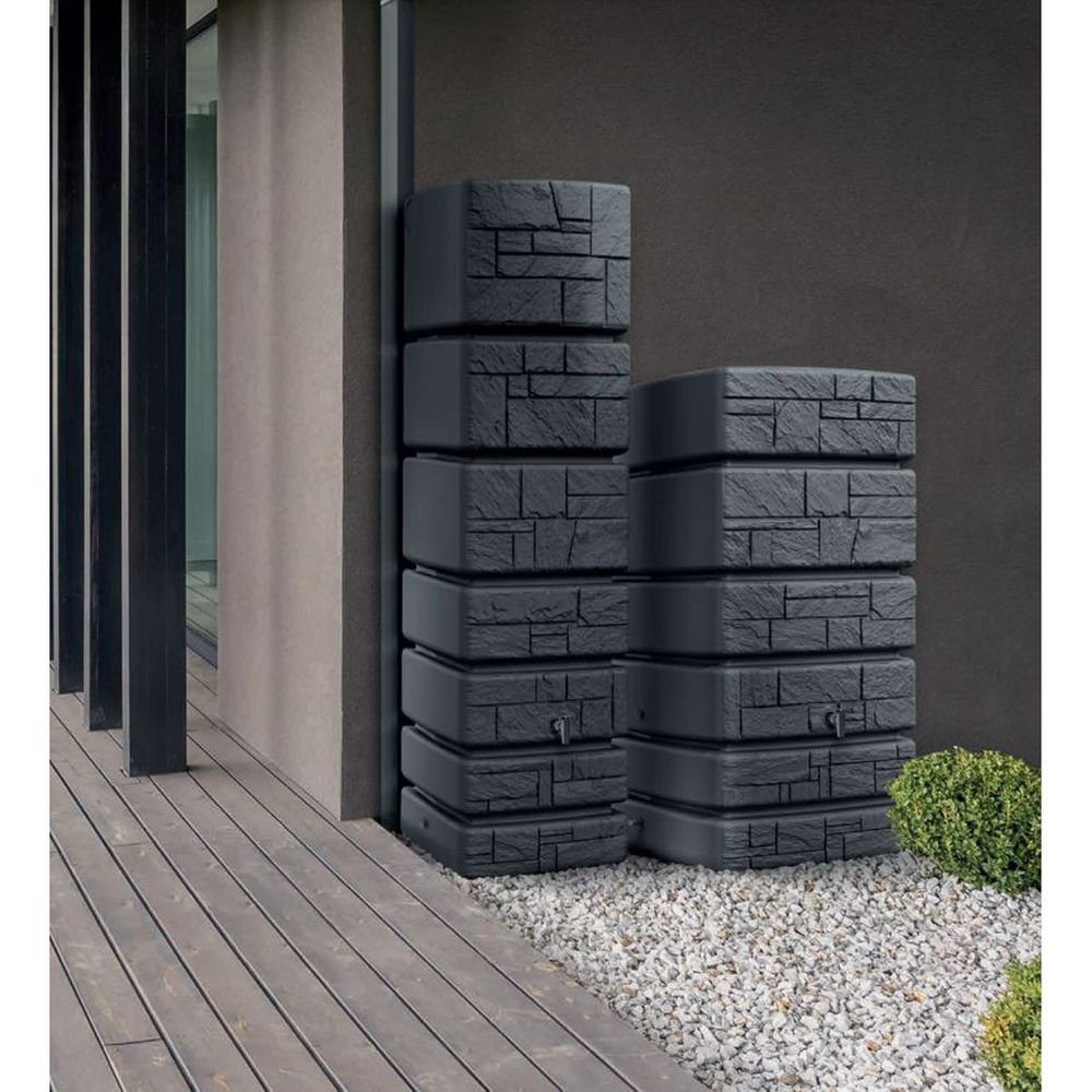 Kreher Regentonne Wassertank 350 Liter in Stein Optik mit Fuellautomat