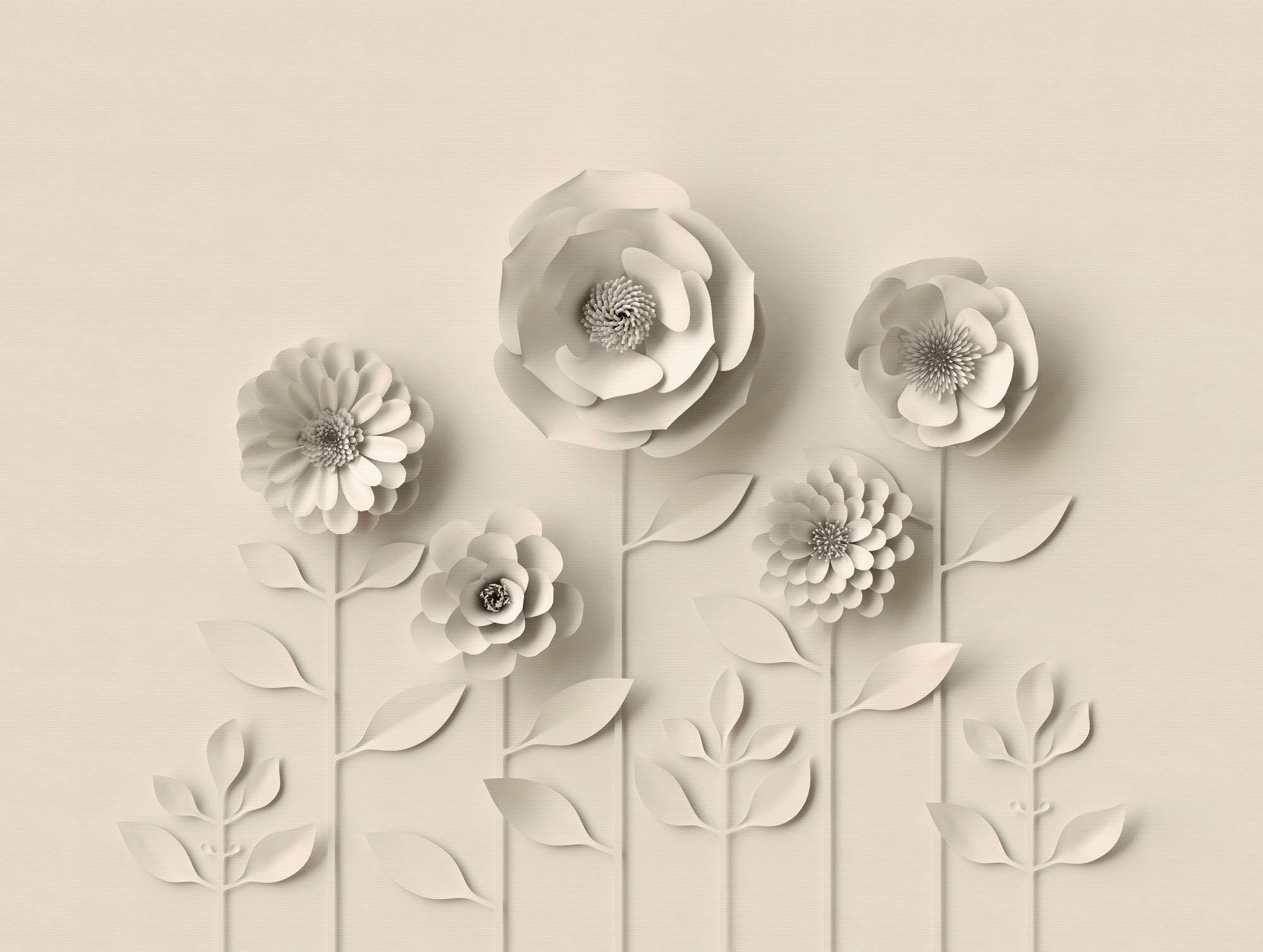 walls Wall, geblümt, Fototapete 3D-Optik, Beige glatt, The Blume 3D Tapete matt, living Fototapete