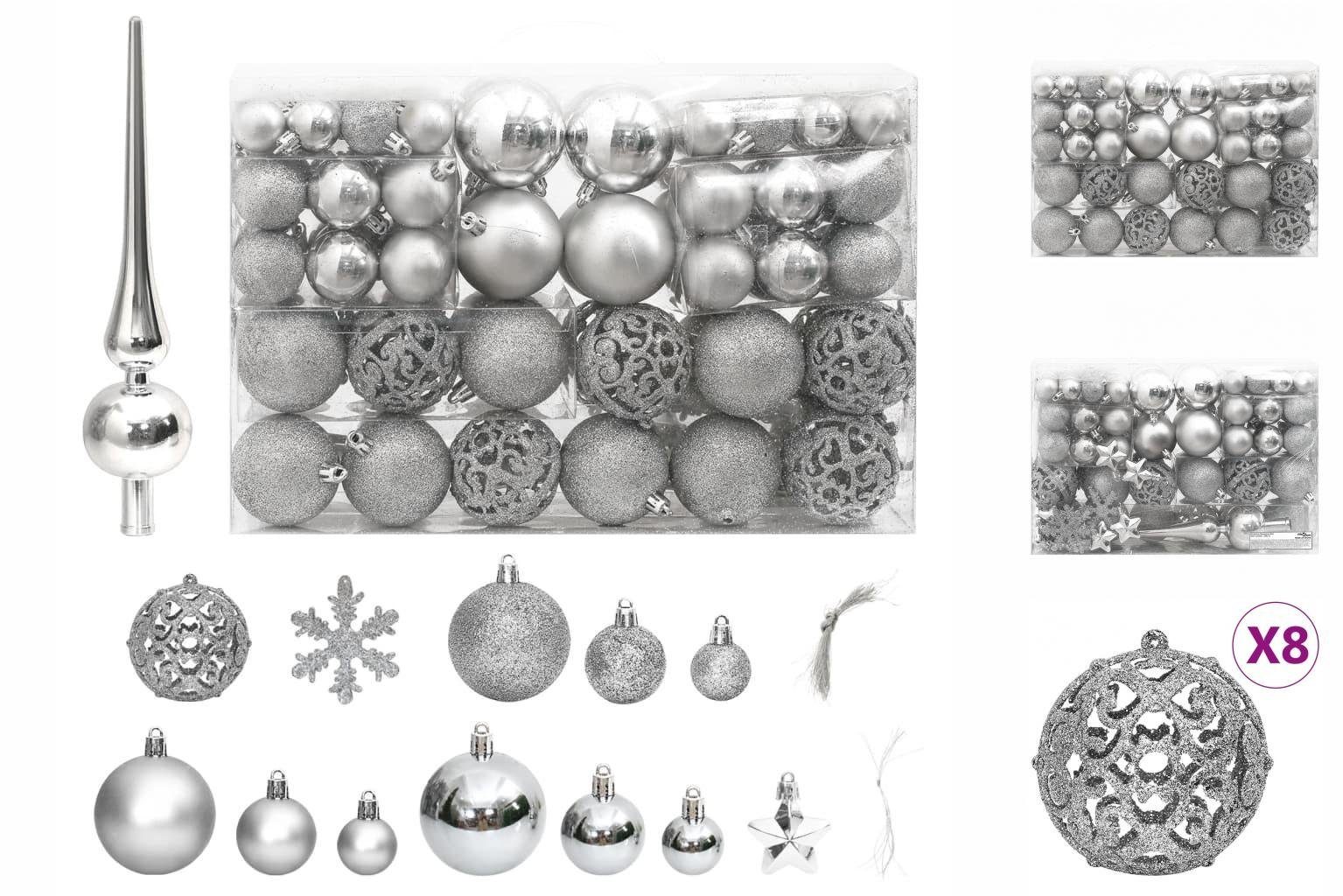vidaXL Christbaumschmuck 111-tlg Weihnachtskugel-Set Silbern Polystyrol