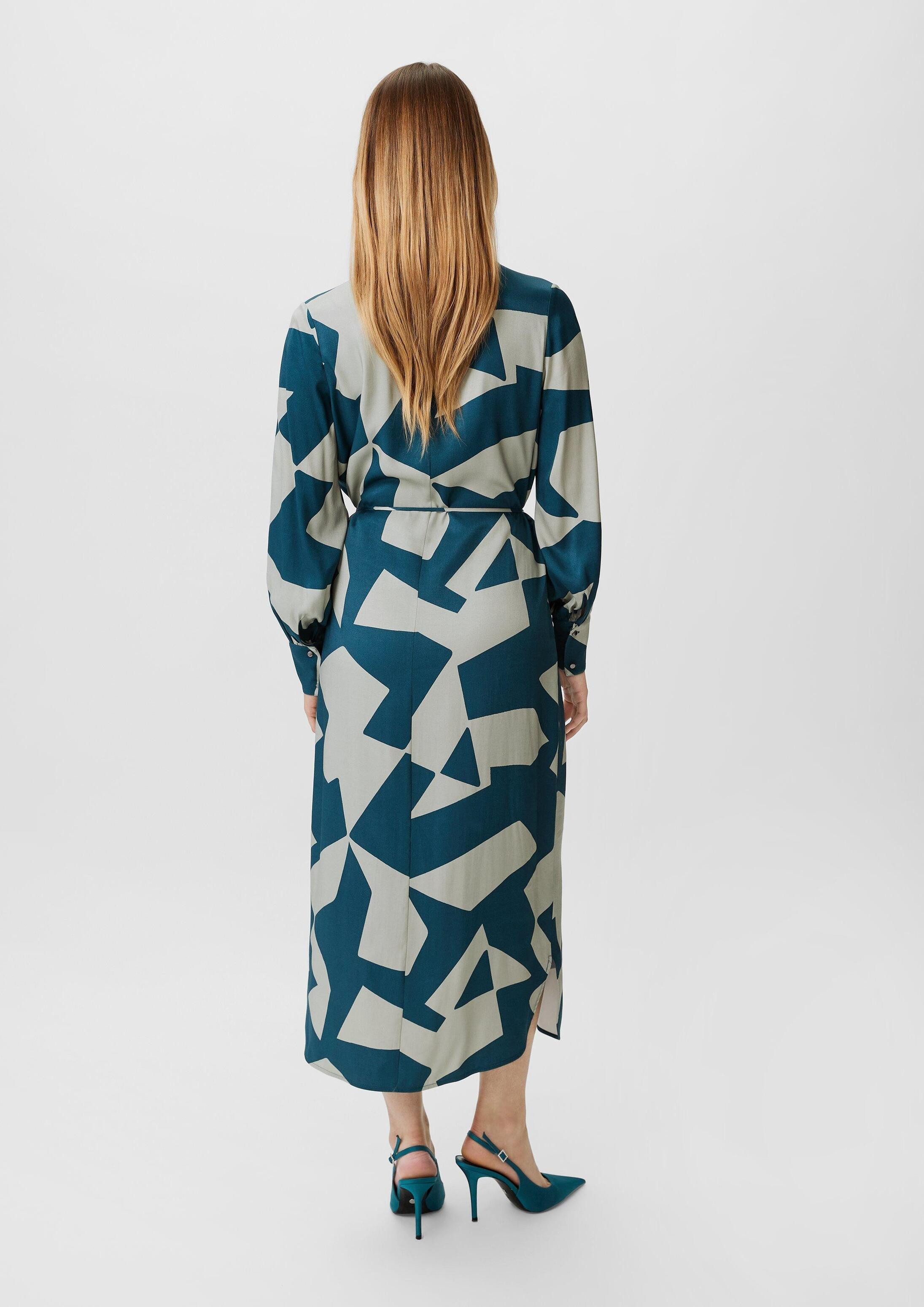 comma Maxikleid Kleid Twill-Kleid mit Stoffgürtel