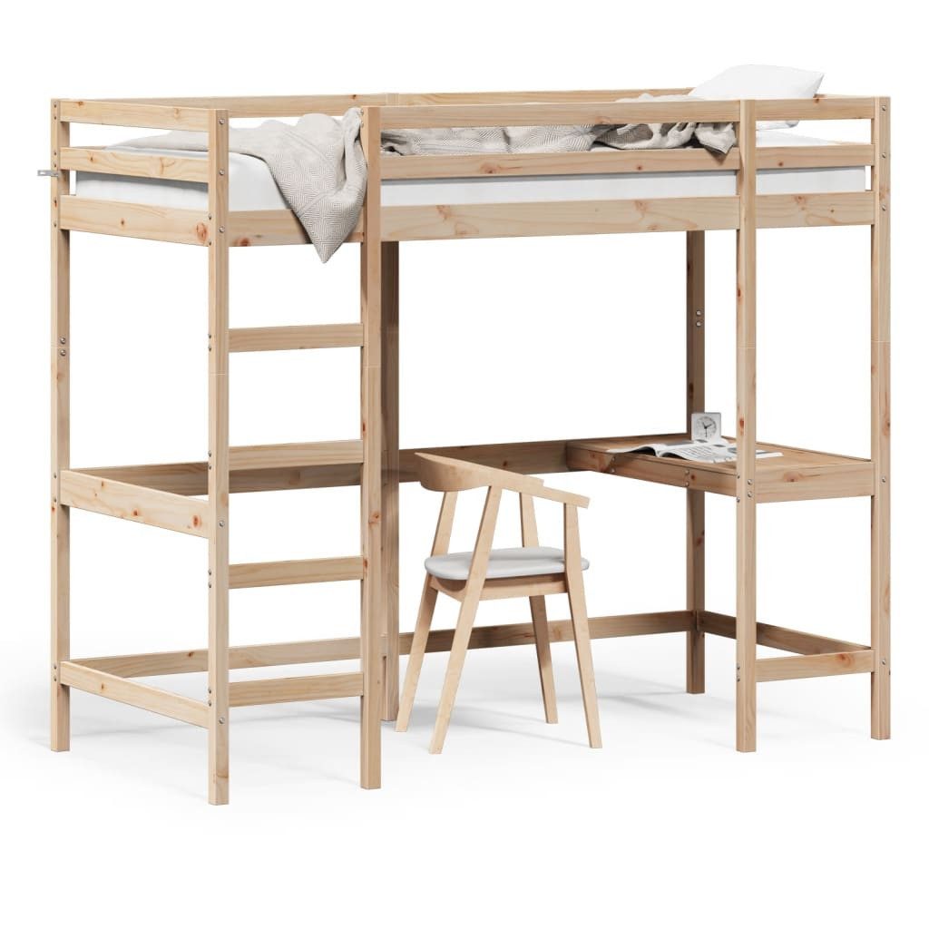 vidaXL Hochbett Etagenbett mit Schreibtisch 100x200 cm Massivholz Kiefer