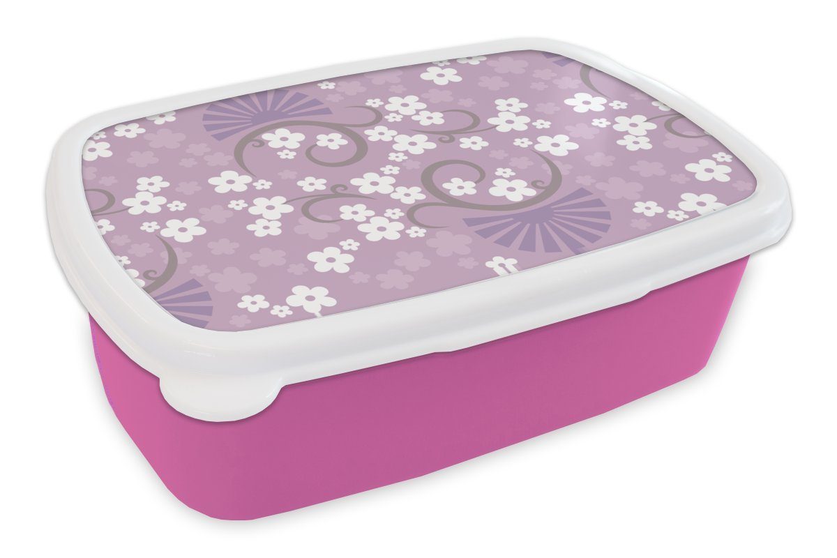 MuchoWow Lunchbox Blumen - Muster - Sakura, Kunststoff, (2-tlg), Brotbox für Erwachsene, Brotdose Kinder, Snackbox, Mädchen, Kunststoff rosa
