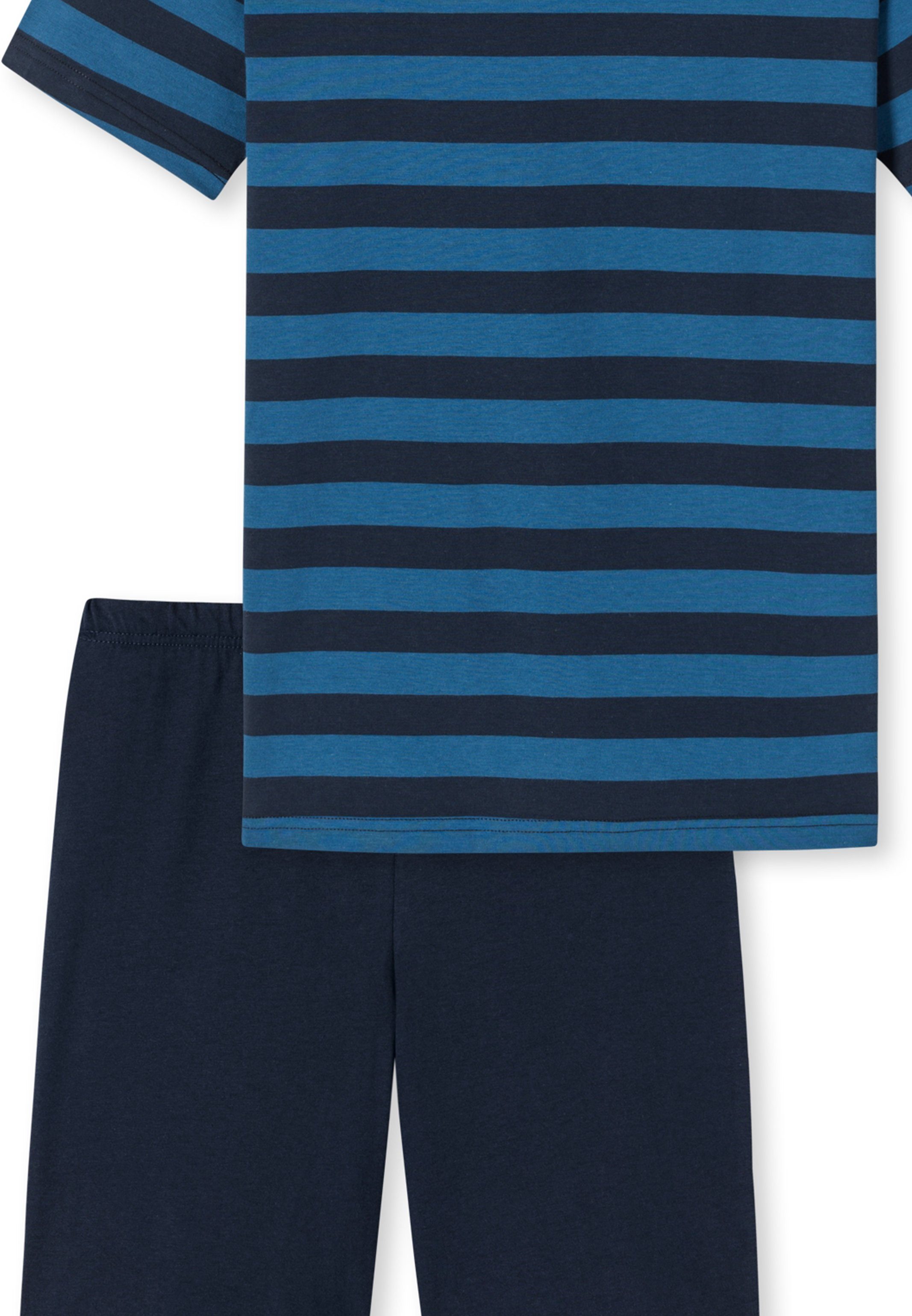 - mit Teens Schlafanzug Baumwolle (Set, 2 Kurzarm blau tlg) Streifen-Muster Kurz Schiesser Boys - Pyjama Shirt