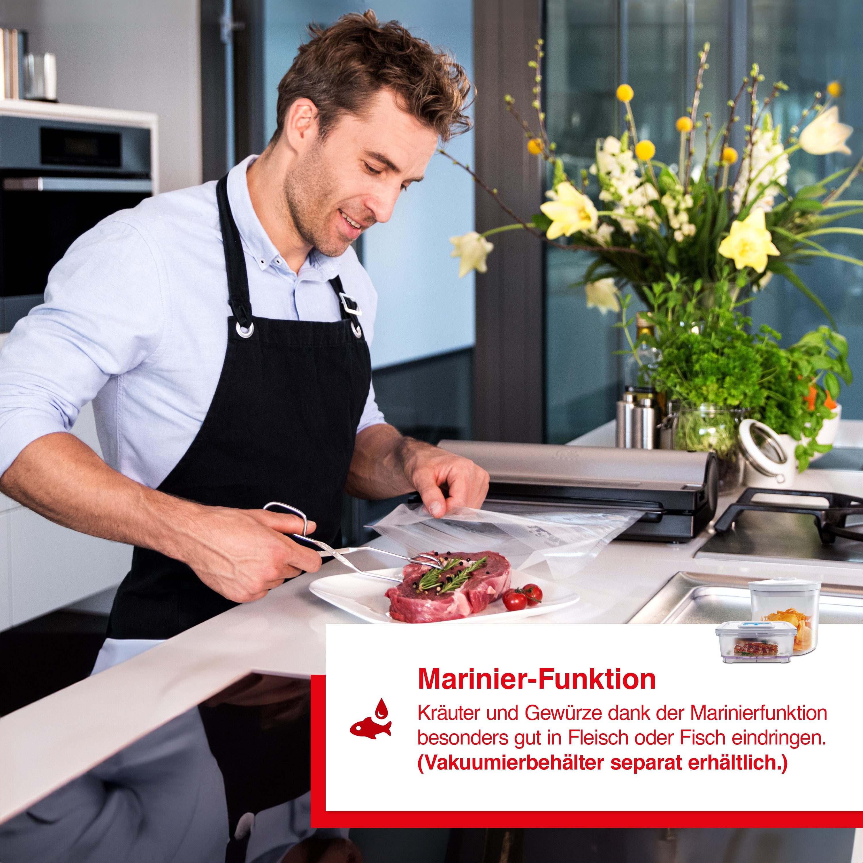 SOLIS OF SWITZERLAND Vakuumierer Vac Prestige, Typ 575, Vorteilspack, Rollenbreite 30 cm, 130W, 2,5 mm Schweißnaht, Marinierfunktion, inkl. 60 Beutel & 4 Rollen