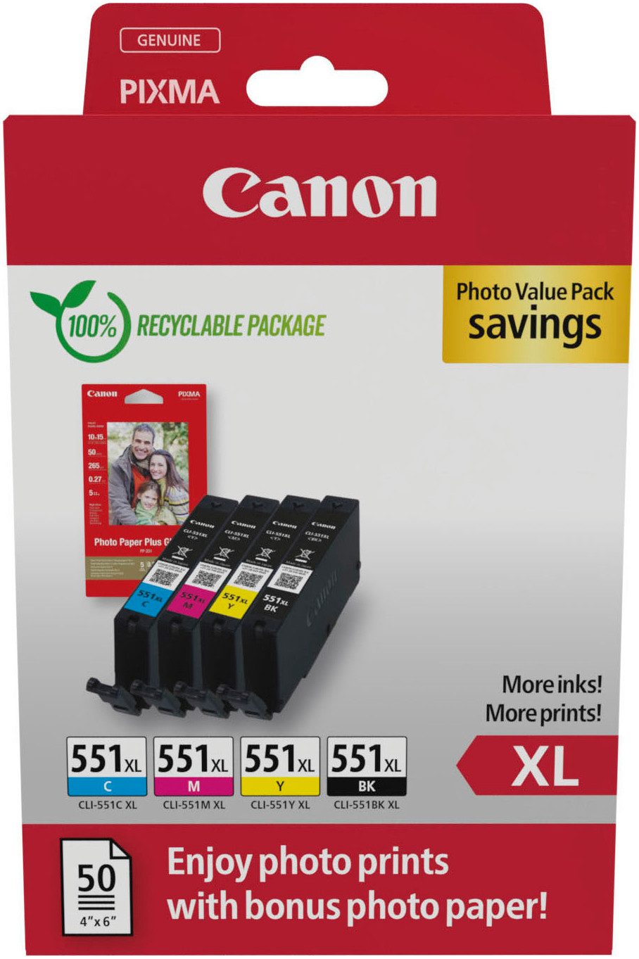 Canon CLI-551XL BK/C/M/Y + Photo Value Pack Tintenpatrone (Packung, 4-tlg) – Bild 2 von 5