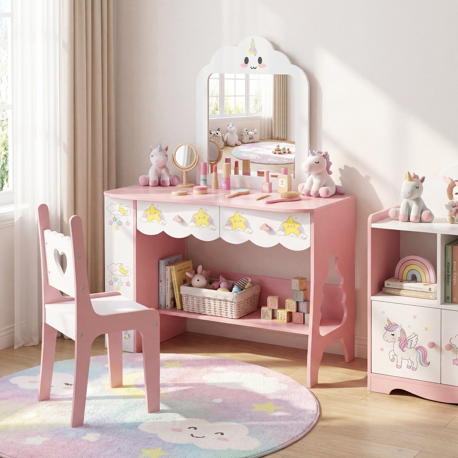 COSTWAY Schminktisch, kinder schminktisch fur madchen, Frisiertisch