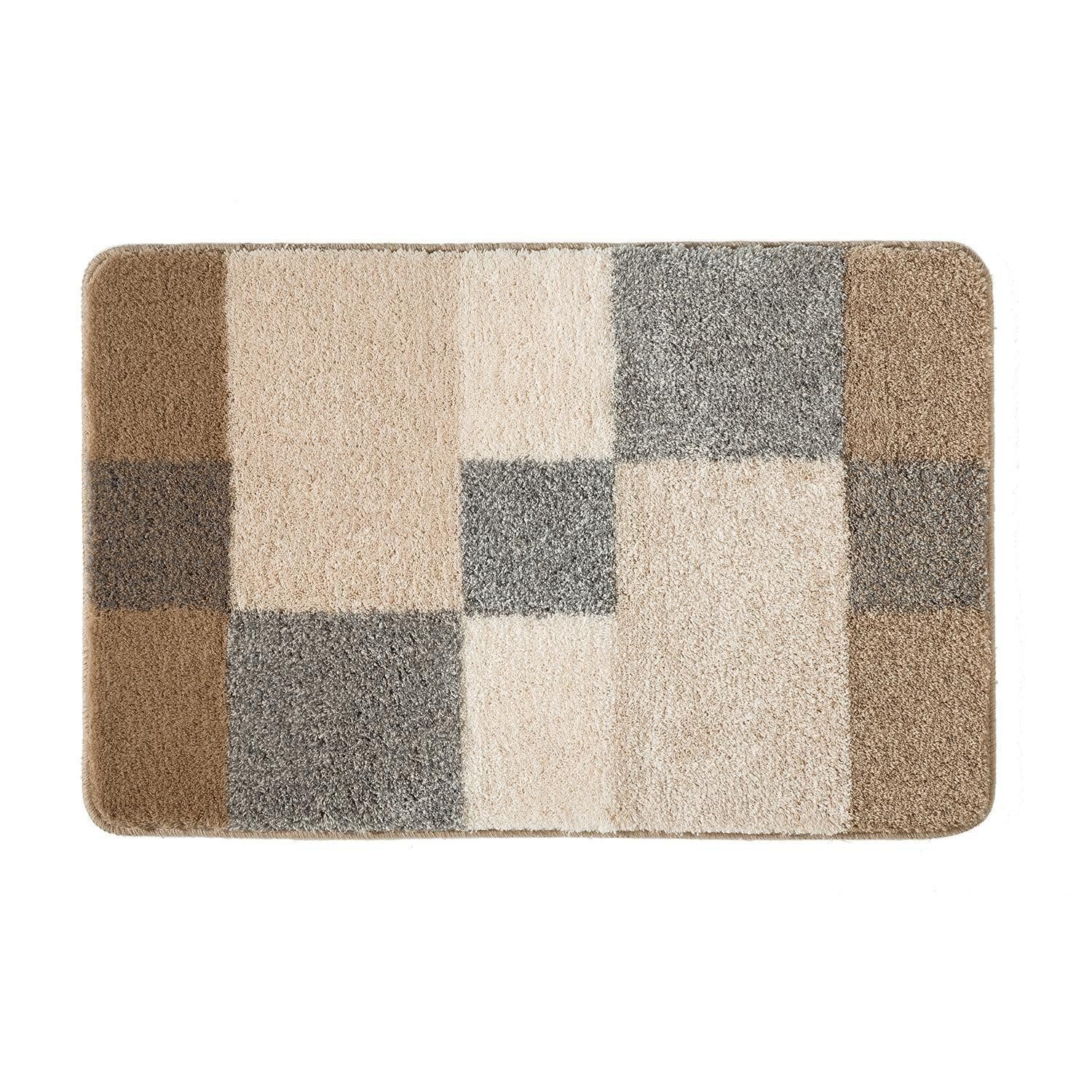 Kleine Wolke Badematte JOANA, B 50 cm, L 60 cm, Taupe, Grau, Höhe 20.0 mm, fußbodenheizungsgeeignet, Polyacryl, rechteckig, mit Karomuster