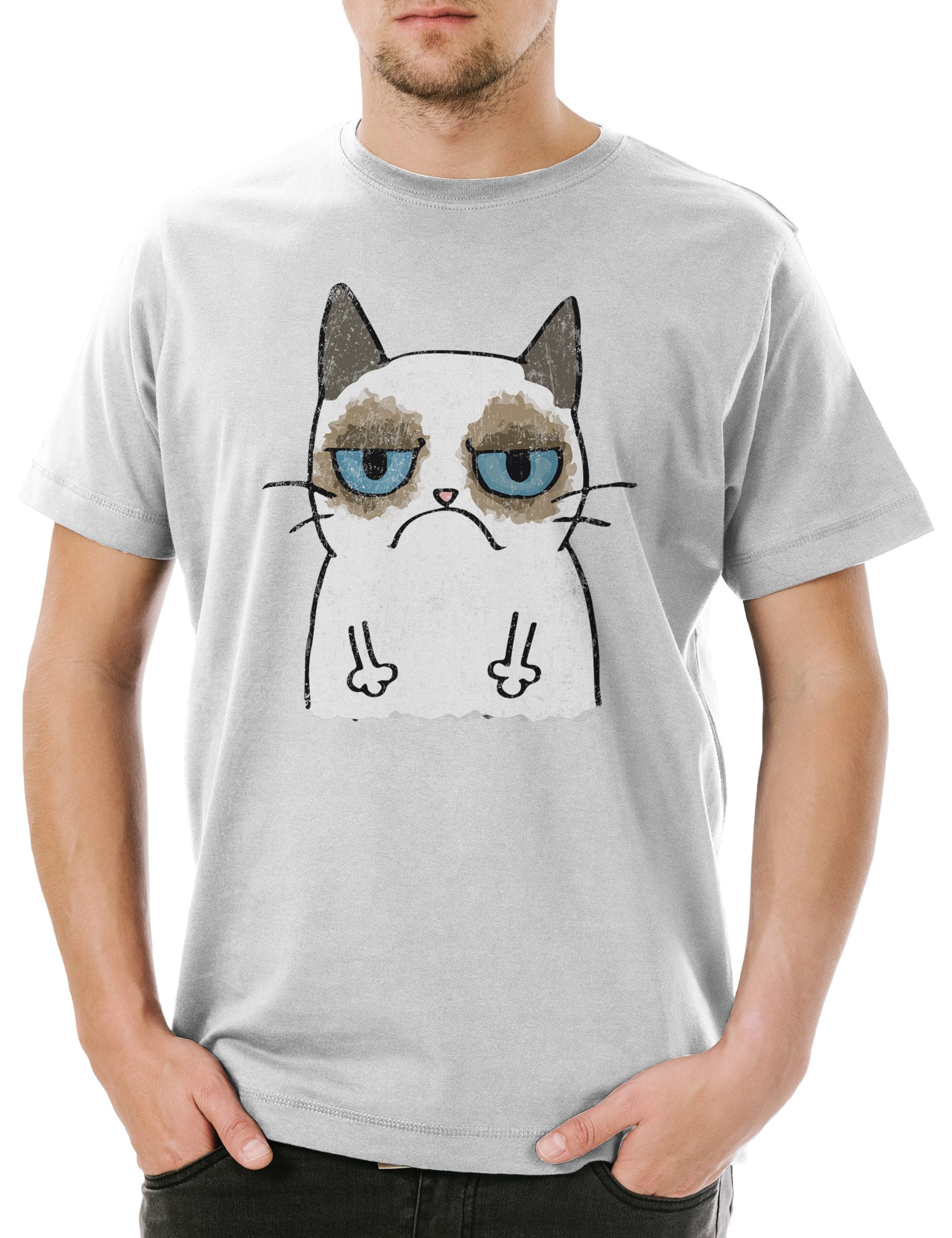Urban Backwoods Print-Shirt Grumpy Cat II Herren T-Shirt Cats Katze Gatto Gamer Games Gaming Nerd (1-tlg) Admin Informatik Informatiker Computer