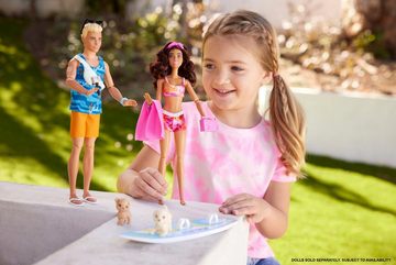 Barbie Anziehpuppe mit Surfbrett und Hündchen, beweglich, brünett