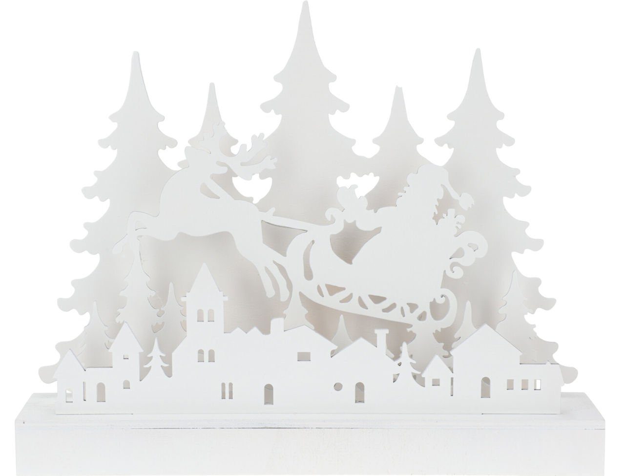 Spetebo Weihnachtsszene LED Holz Silhouette "Weihnachtsmann im Schlitten", 30 cm / 12 LED - Advent Winter Tischdeko warm weiß beleuchtet