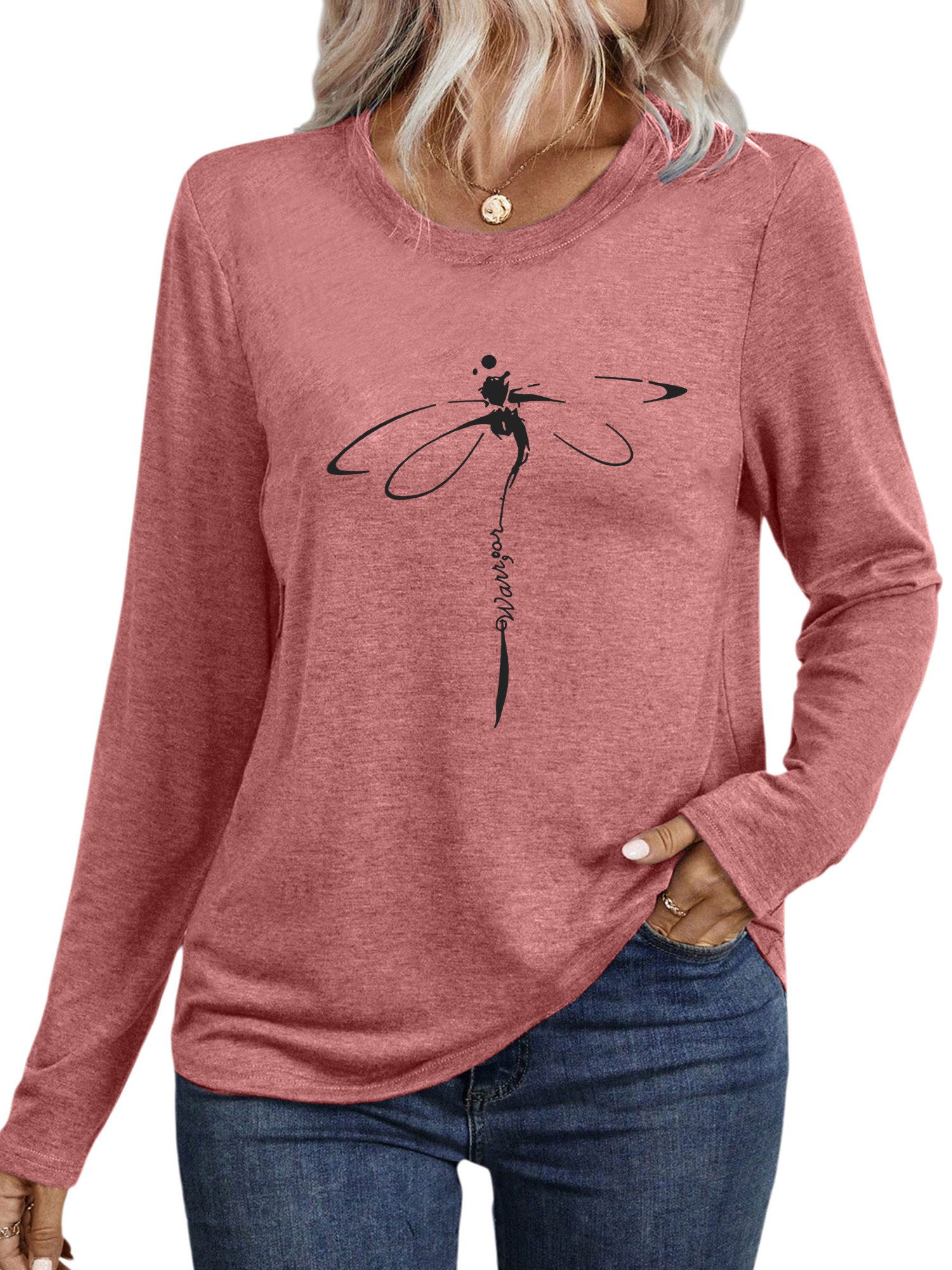 PYLIKE Longsleeve Shirts Damen Casual Libelle Ausgefallene bequemes Langarm günstig online kaufen