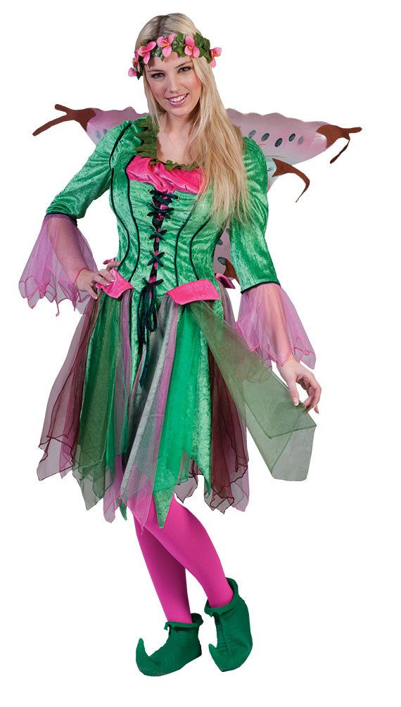 Karneval-Klamotten Kostüm Damen Waldelfe Herbstfee grün rosa Damenkostüm, M günstig online kaufen