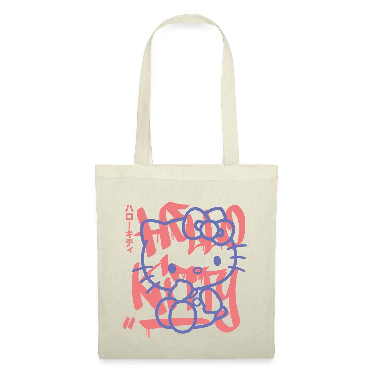 Spreadshirt Henkeltasche Hello Kitty Mit Schriftzug Graffiti Stil Stoffbeutel (1-tlg)