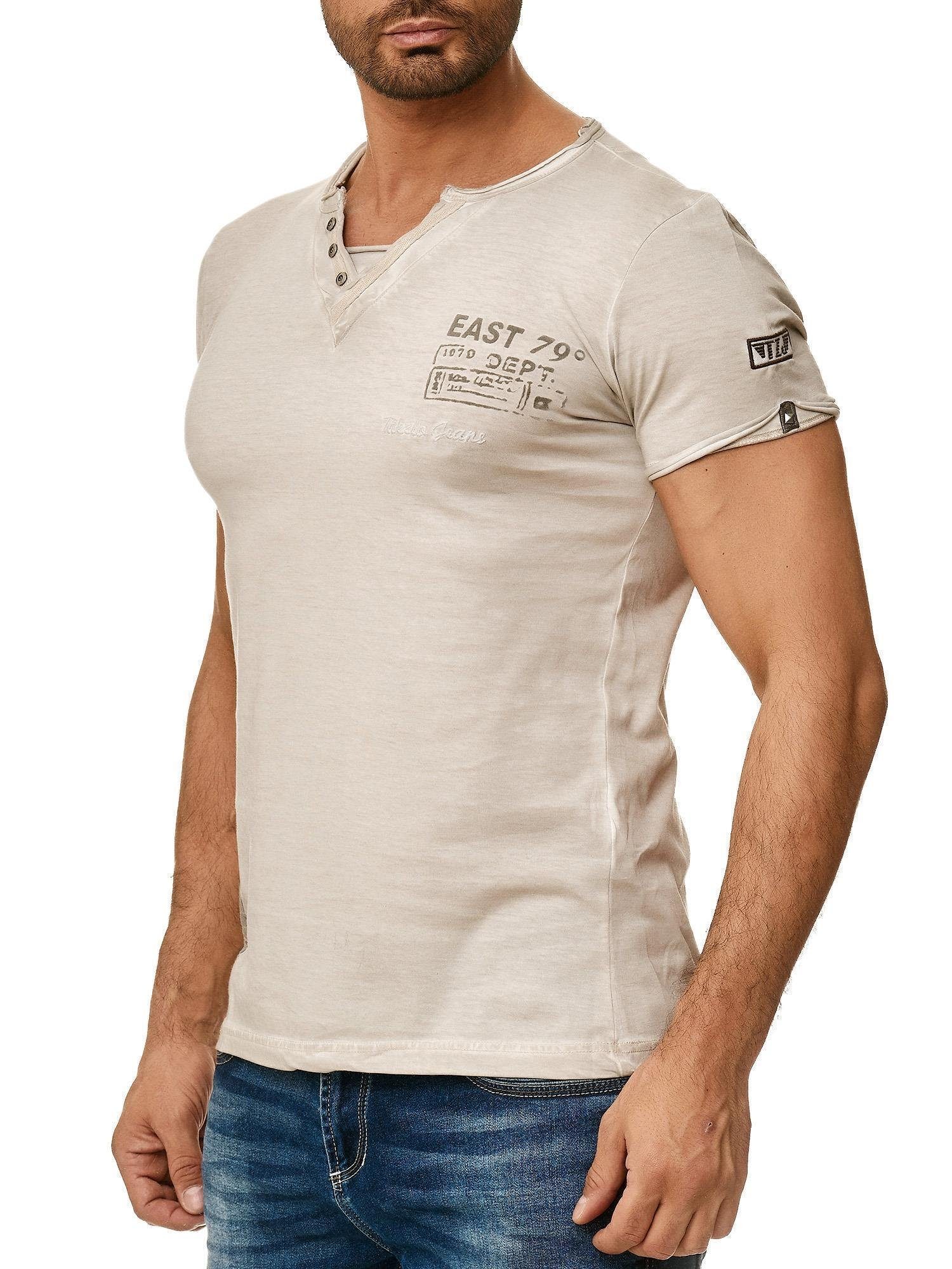 Tazzio V-Shirt 4060 außergewöhliches T-Shirt in dezentem Used Look & Ölwaschung grau