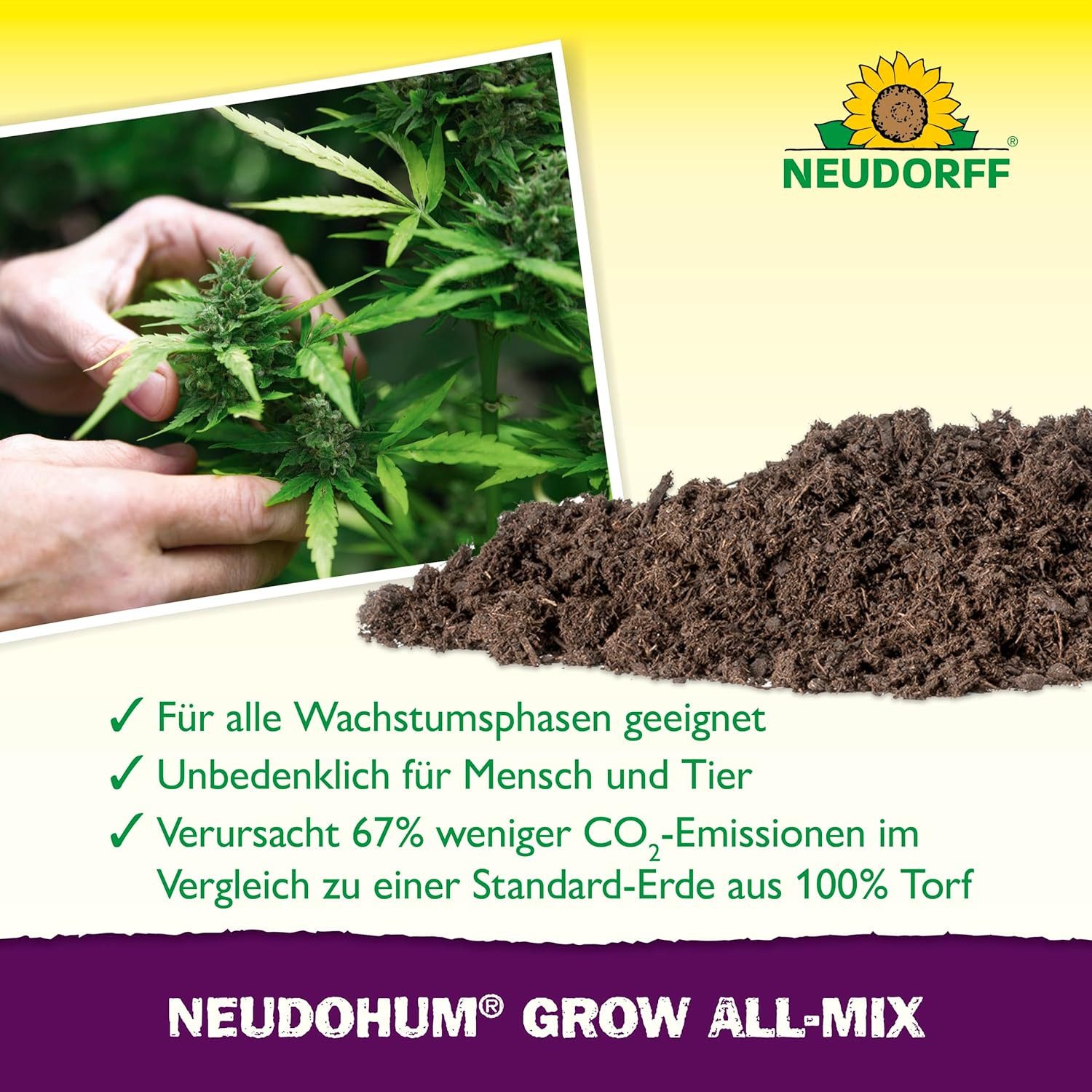 Neudorff Blumenerde NeudoHum Grow Erde All-Mix 40 Liter, dank organischer Aufdüngung mit Naturdünger für 6 Wochen vorgedüngt