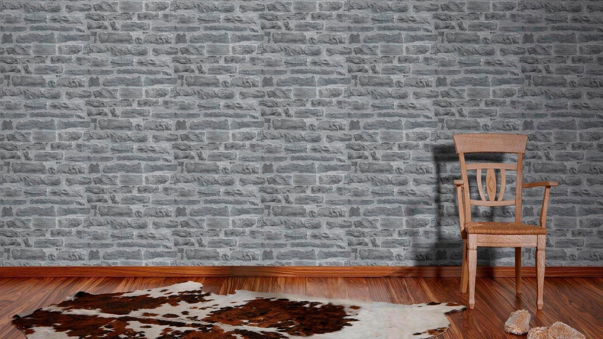 A.S. Création living walls 2nd Best Tapete Wood`n Steinoptik, Stone Edition, grau Stein Vliestapete of