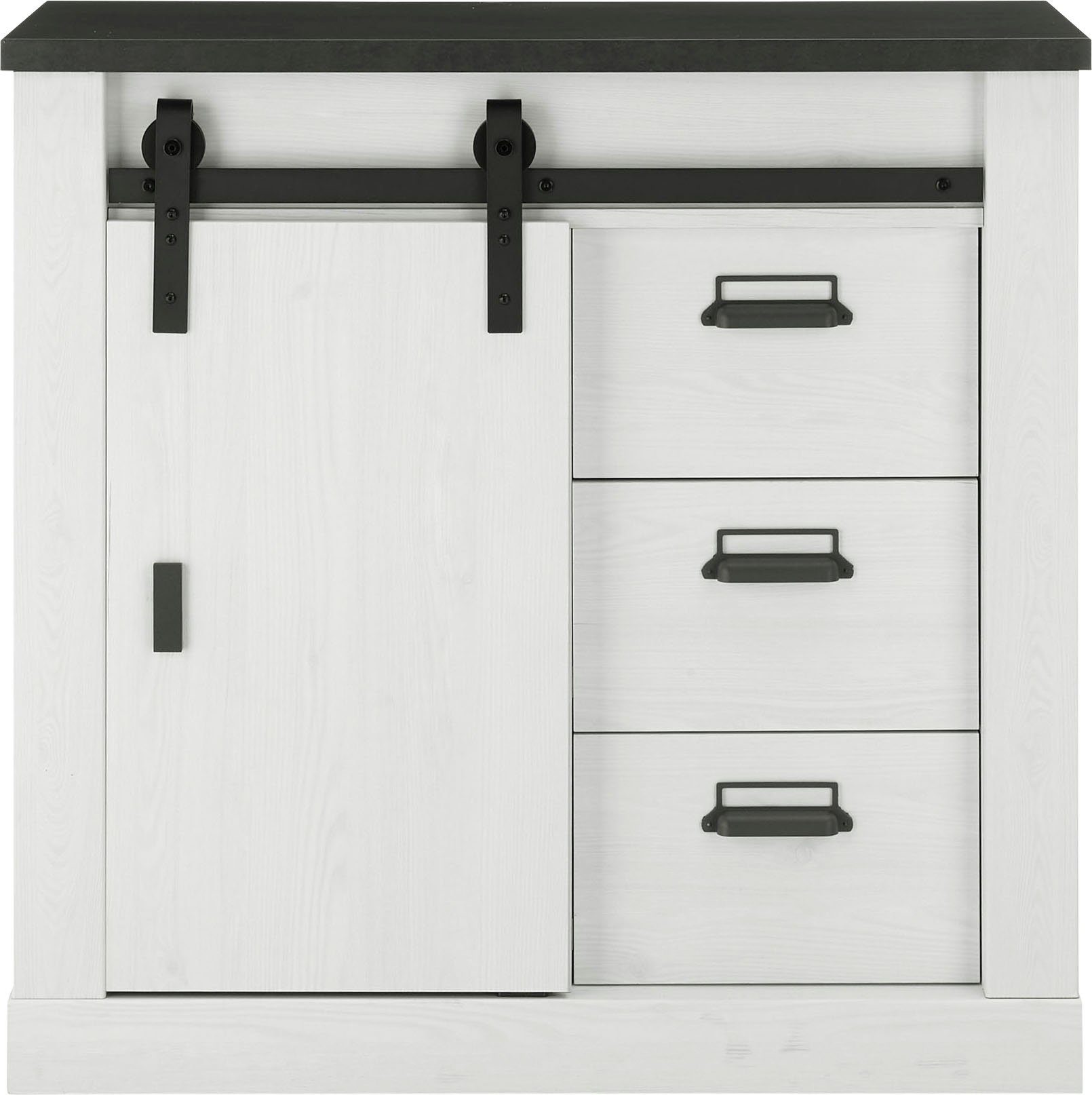 Home affaire Kommode Sherwood, Sideboard im Industrial-Style, Schrank, Stauraumelement, mit Scheunentorbeschlag & Apothekergriffen, in 2 Farben erhältlich