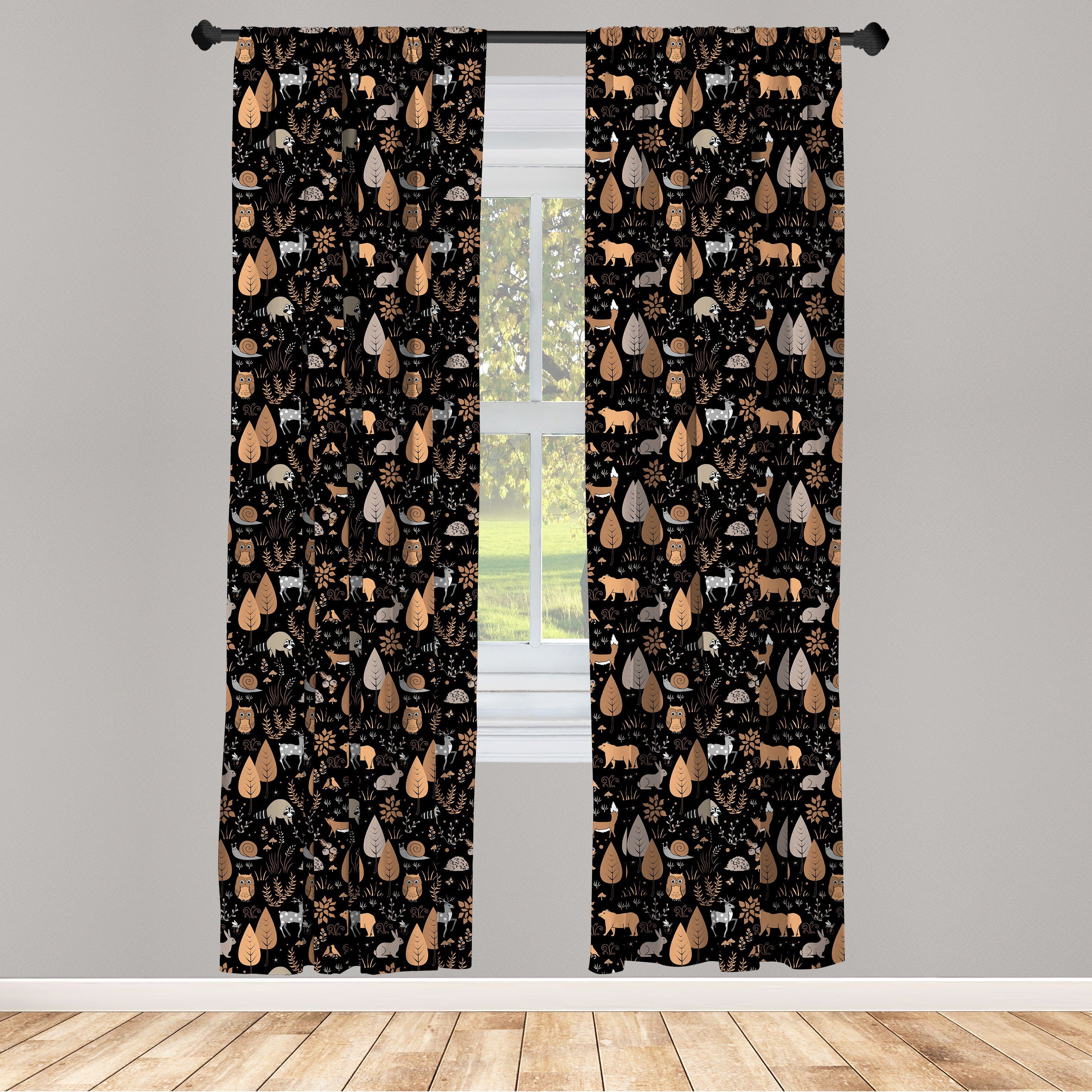 Gardine Vorhang für Wohnzimmer Schlafzimmer Dekor, Abakuhaus, Microfaser, Wald Kind Cartoon Wald