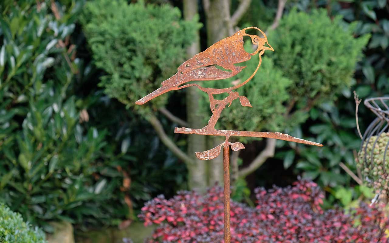 ILLUMINO Dekofigur Gartenstecker Dekostecker Buchfink Stahl Rost Vogel