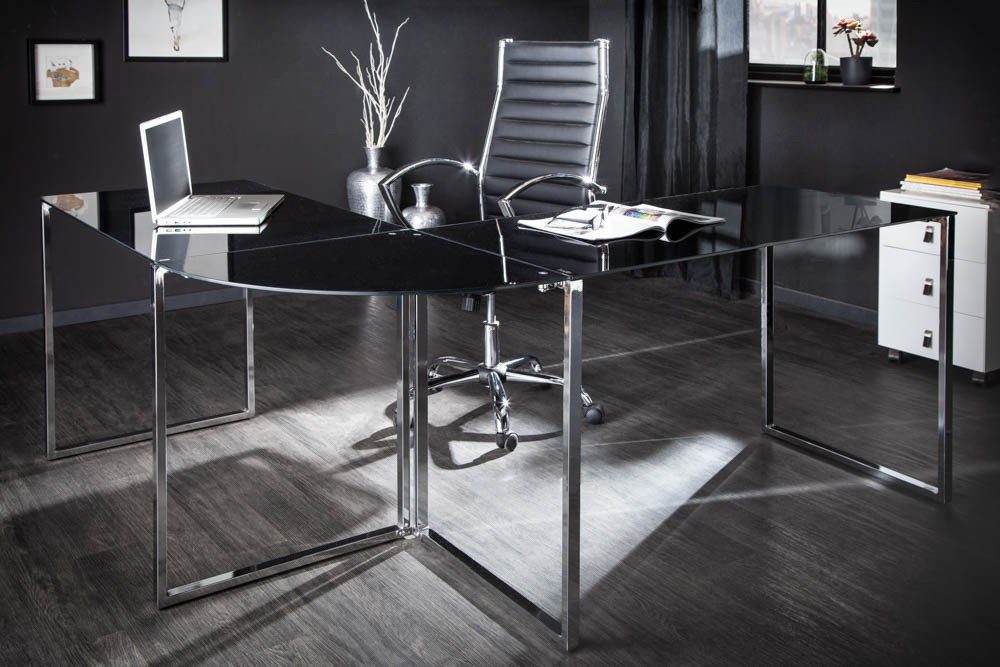 riess-ambiente Arbeitszimmer · · silber, · schwarz DEAL / · Office Modern Eckschreibtisch Glas groß 180cm BIG Metall · Home Design