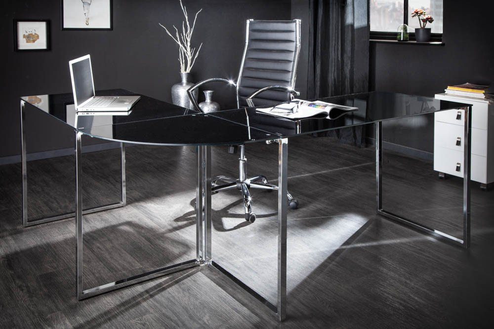 riess-ambiente Eckschreibtisch BIG DEAL 180cm schwarz / silber,  Arbeitszimmer · Glas · Metall · groß · Modern Design · Home Office