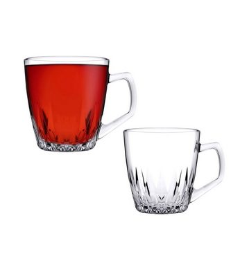 Pasabahce Gläser-Set Safir 2er, Glas, Pasabahce Safir 55713 Becher mit Quarzgriff Teeglas Set 2 Teilig