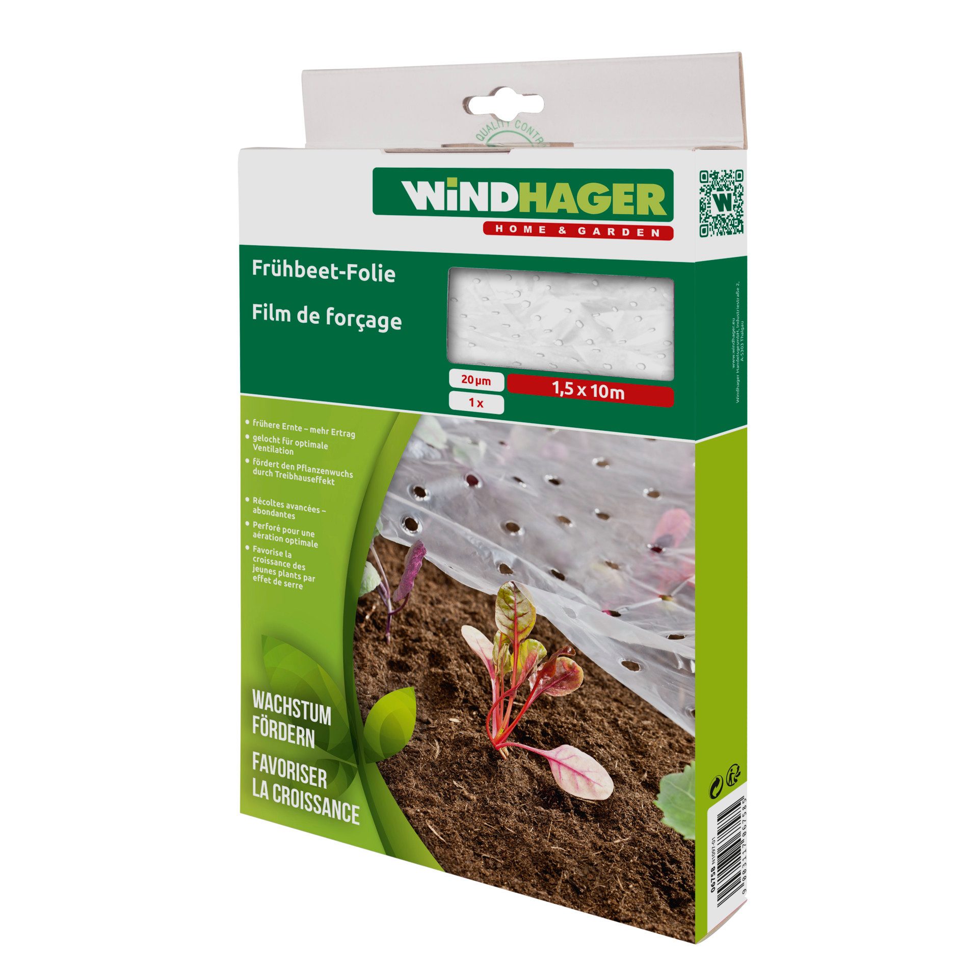 Windhager Schutzplane Folie für Schutz der Pflanzen im Frühjahr, unterstützt die Pflanzen, gelocht für optimalen Wärmeaustausch, 10x1,5 m 20 µm