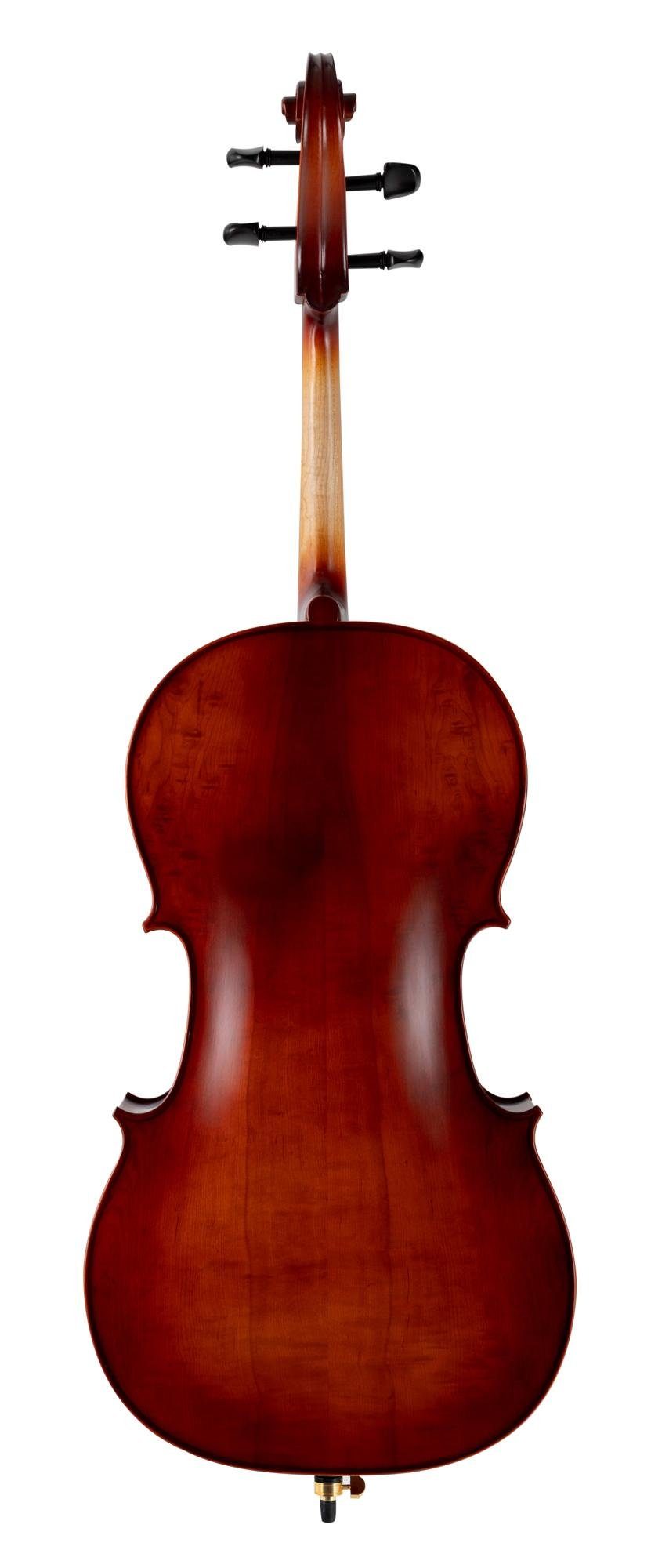 Classic Cantabile Cello Brioso Set - 4/4 Violoncello mit Boden & Zargen aus geflammtem Ahorn, Inkl. Trolley-Leichtkoffer, Kolofonium und Bogen
