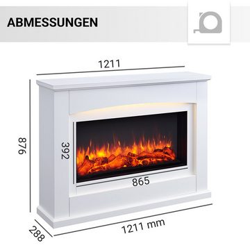 RICHEN Elektrokamin Argon, Standkamin mit Heizung 2000W, Heizung 2000W, LED-Beleuchtung, 3D-Flammeneffekt, Fernbedienung - Weiß