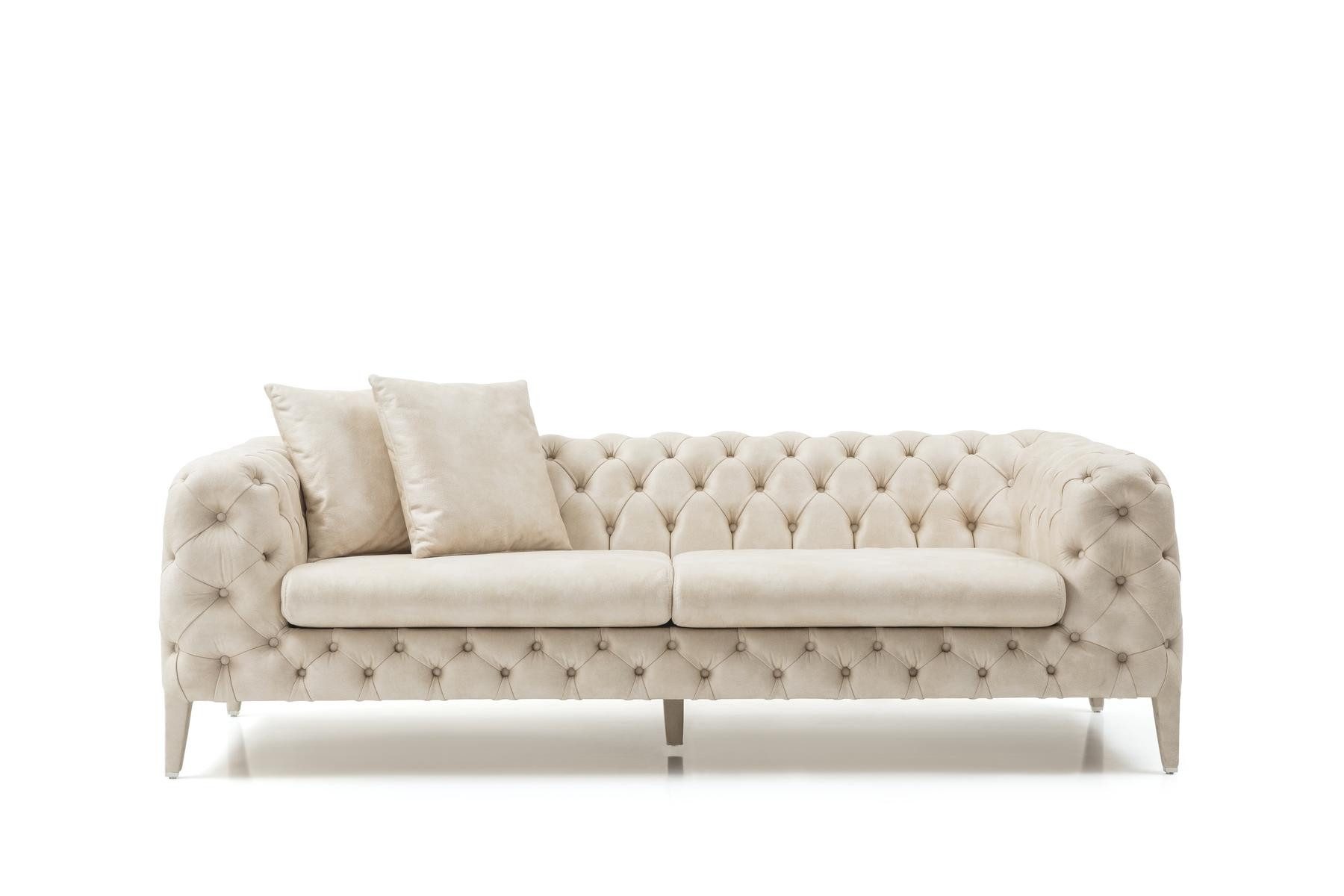 Xlmoebel Chesterfield-Sofa Weiß-graue Chesterfield Sofagarnitur mit elegantem Design, 3 Teile, Hergestellt in Europa