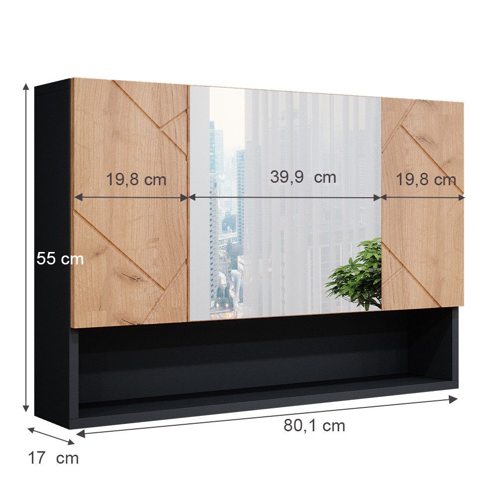 Vicco Badezimmerspiegelschrank Irma, Anthrazit/Eiche, 80 x 55 cm (1-St)