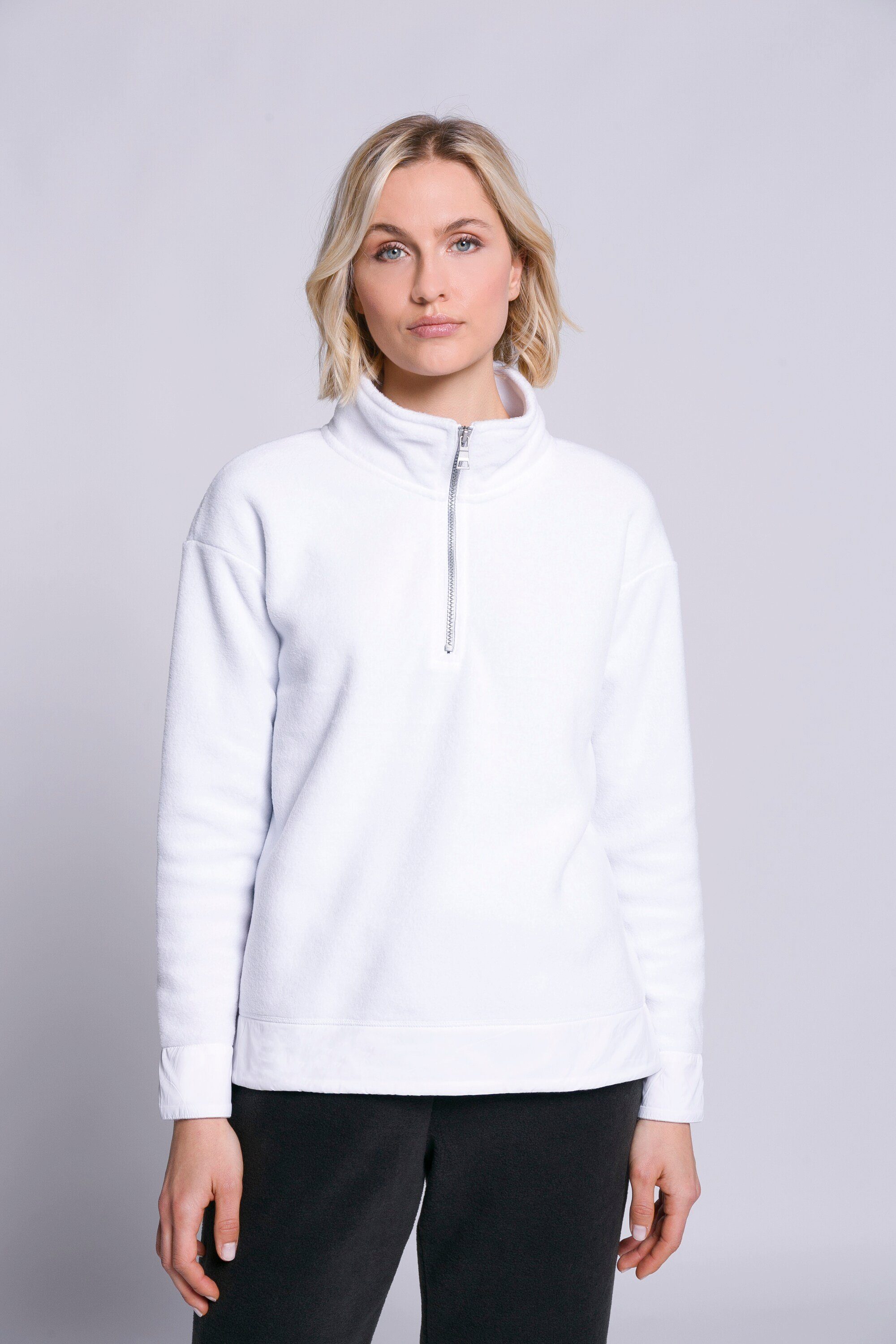 Gina Laura Sweatshirt Fleece-Sweatshirt Stehkragen Langarm Taft-Saum