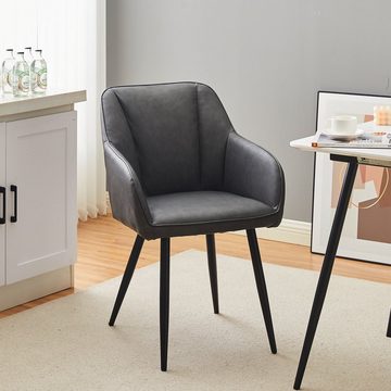 CLIPOP Esszimmerstuhl Gepolsterter Kunstledertuhl (2er Set), Küchenstuhl mit weicher Rückenlehne