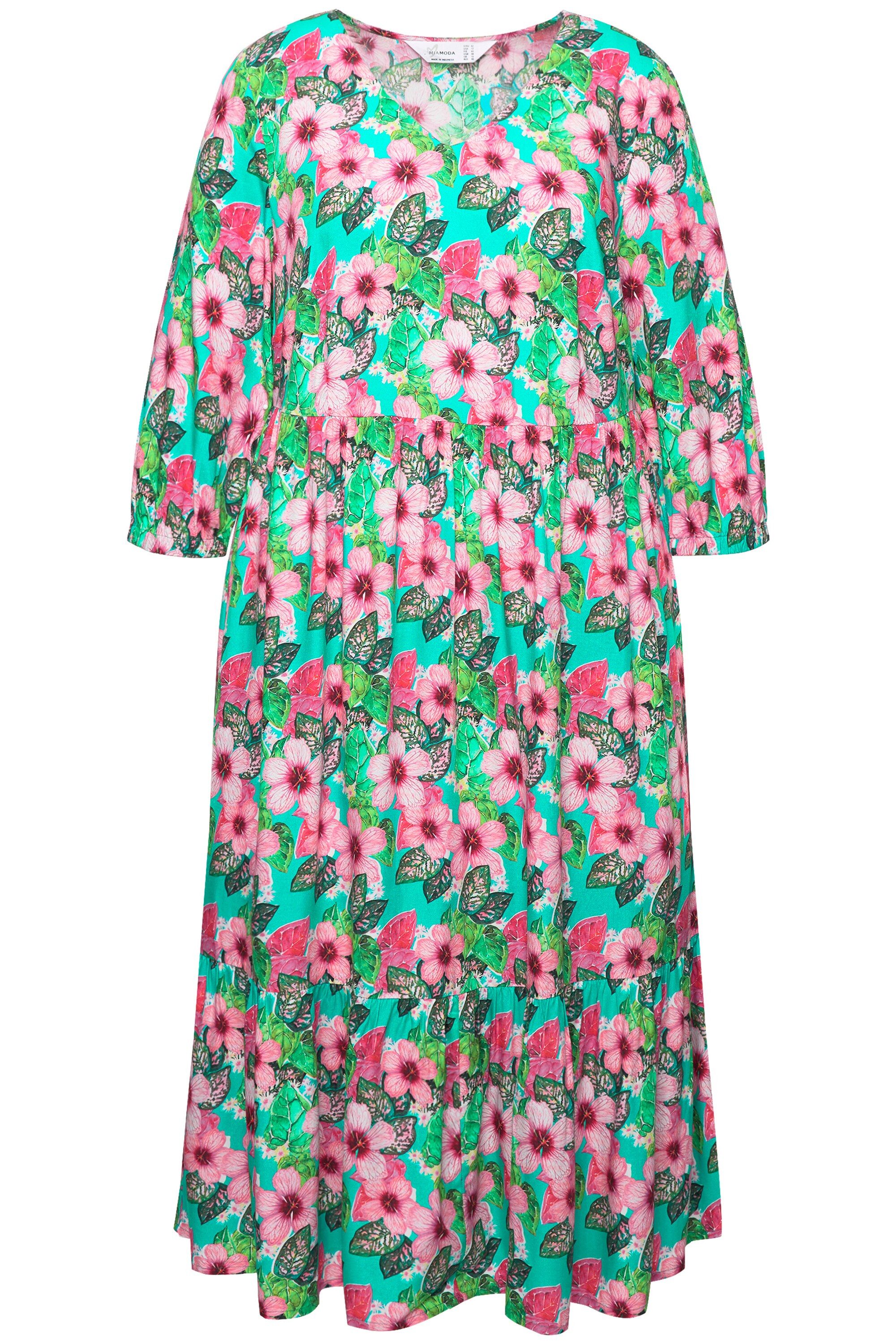 MIAMODA Jerseykleid Midikleid A-Linie Blütenmuster Zierband 3/4-Ärmel günstig online kaufen