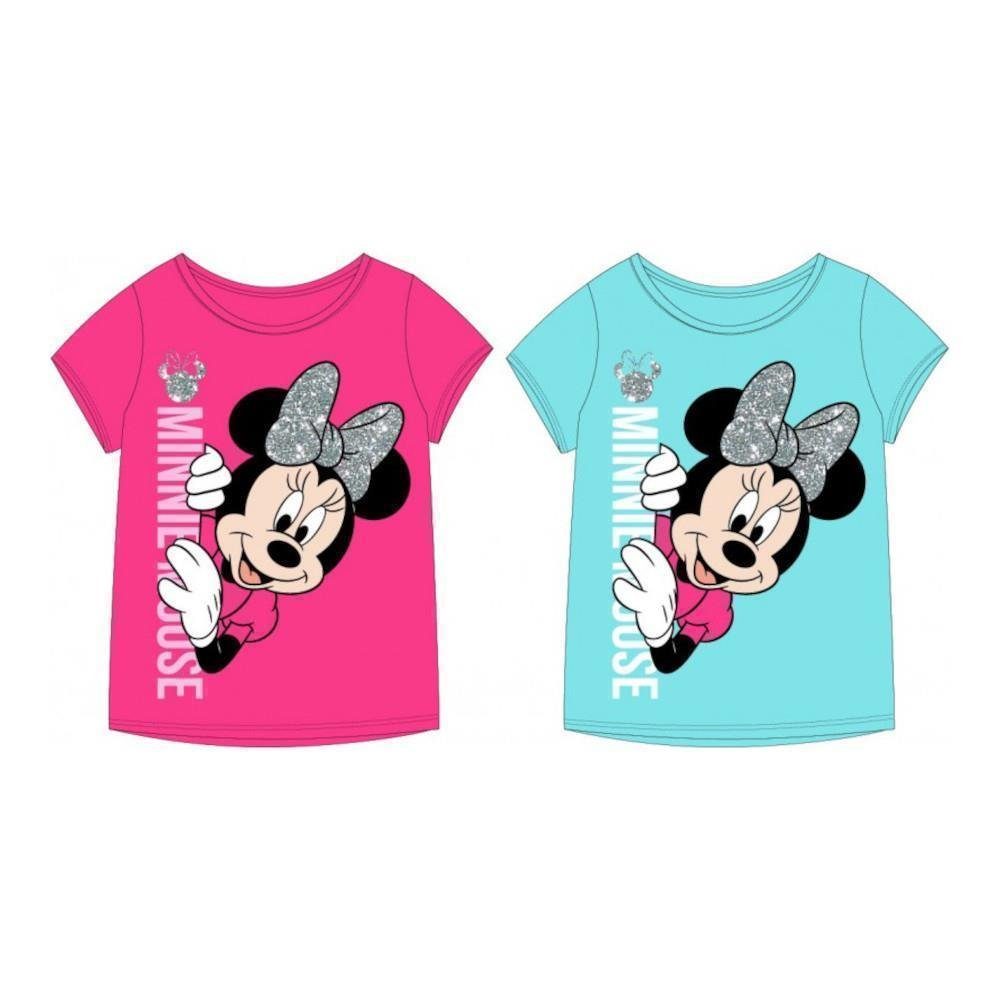 EplusM T-Shirt Minnie Mouse Shirt mit glitzernder Schleife & Schriftzug hellblau