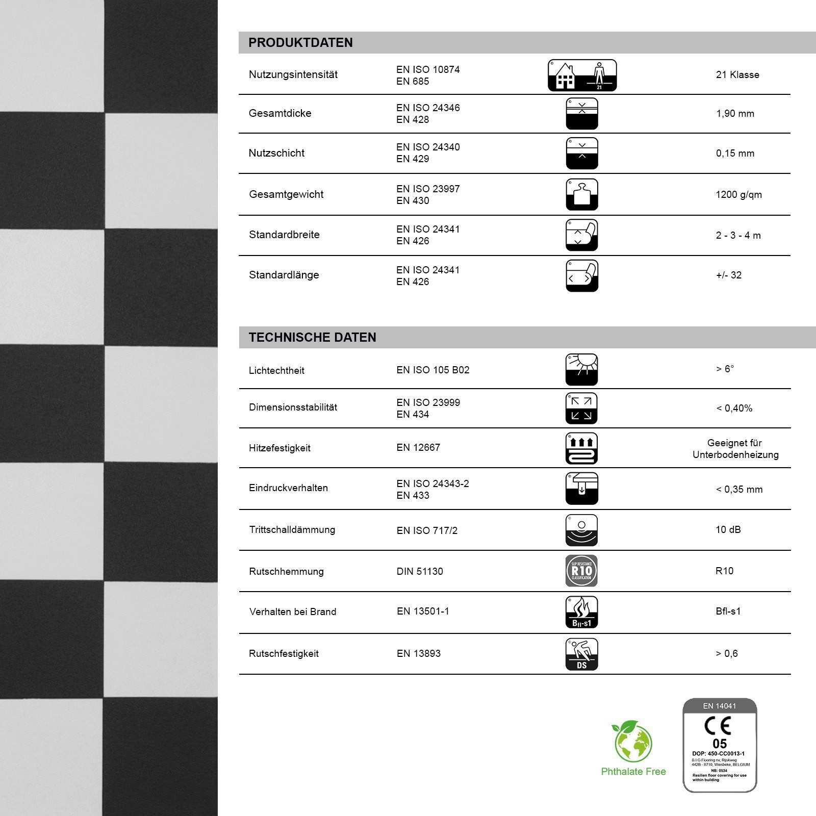 Floordirekt Vinylboden CV-Belag Atlantic Damier 019D, Erhältlich in vielen Größen, Bodenbelag. € 11,99